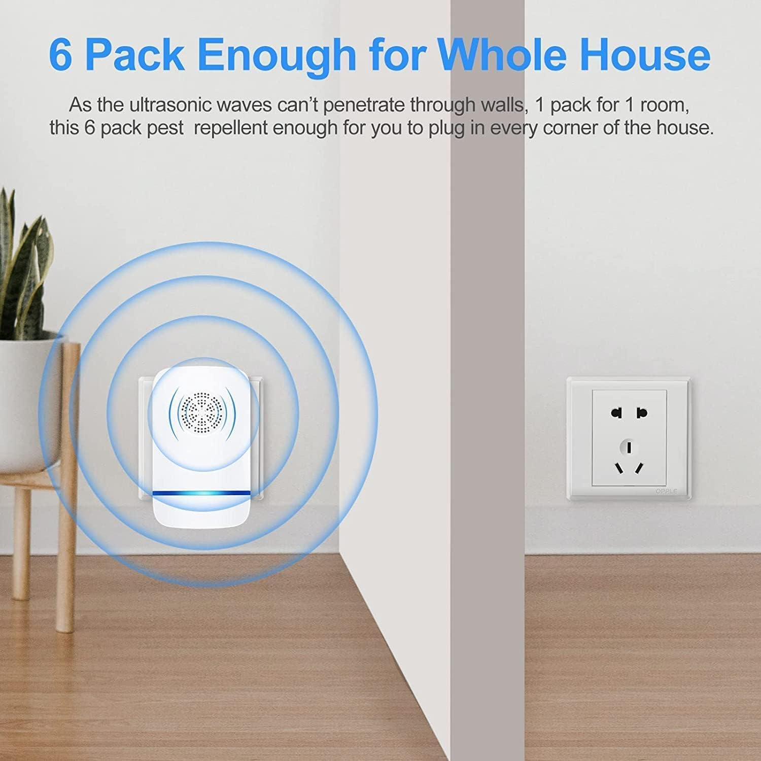 6 Packs Ultrasonic Pest Control Repeller, Electronic Pest Repellent Plug in Indoor for Insect Roaches Spider Ant Bug Rat Rodent Mouse Repellent for House Kitchen Garage Warehouse image number 4