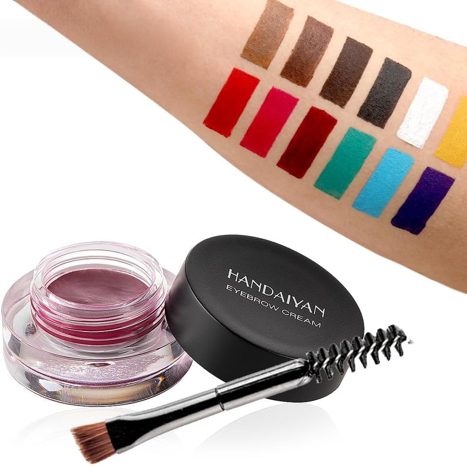MAEPEOR 12 Colors Eyebrow Pomade Full-Pigmented Long Lasting Waterproof Eyebrow Cream Gel Filling & Shaping Tinted Eyebrows Enhancers with Brush for Daily or Cosplay (12 Purple)