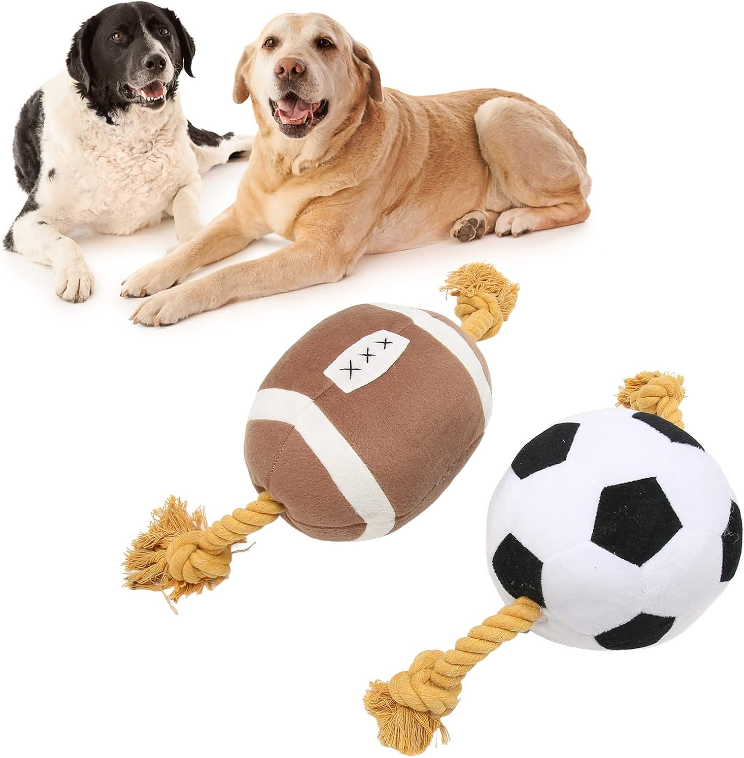 Football Dog Toy, Outdoor Interactive Fun Cotton Rope Football Puppy Toy, Interactive Dog Toys Tug of War Dog Toy Outdoor Dog Ball for Small Medium Large Dogs image number 5