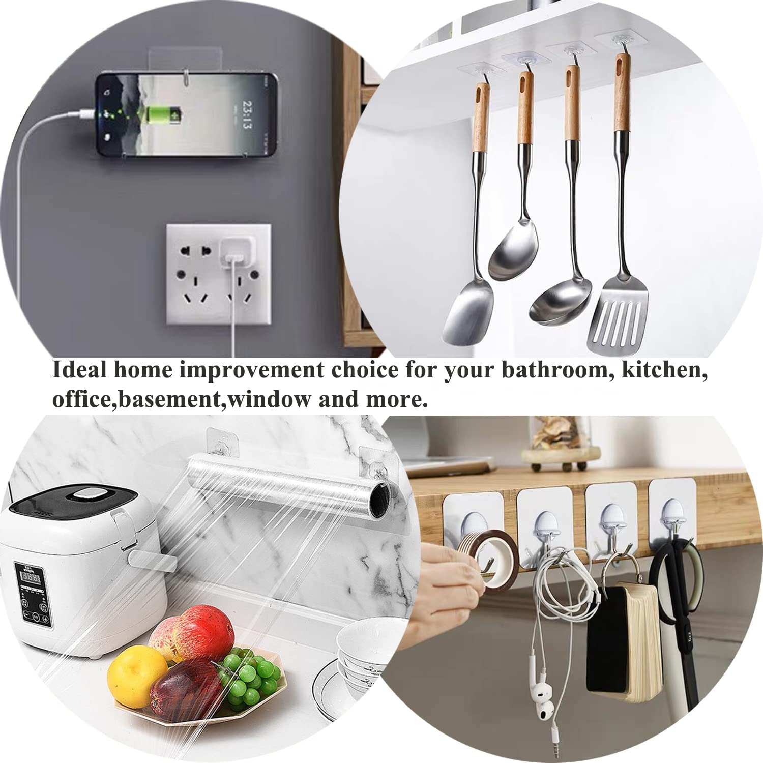 Adhesive Hooks for Hanging Heavy Duty Wall Hooks Self Adhesive Towel Coat Hooks Waterproof Transparent Hooks for Bathroom Shower Kitchen Keys Door Outdoor Home Improvement Utility Hook 12 Pack image number 3