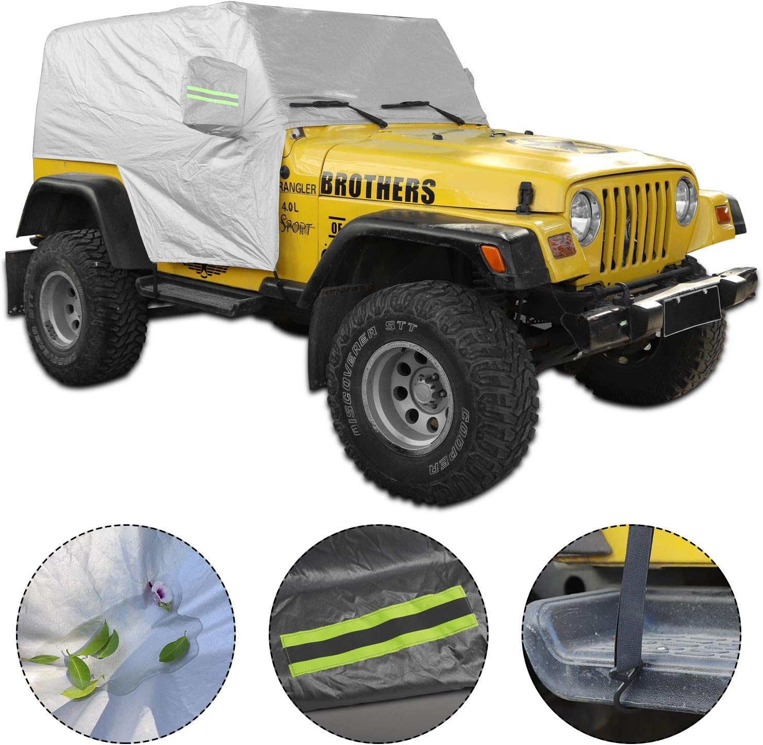 Jecar for Jeep Car Cover Weatherproof Car Cover Protect from Snow Rain Hail Sunshine Fit for Jeep Wrangler TJ 1997 1998 1999 2000 2001 2002 2003 2004 2005 2006 All Submodels image number 5