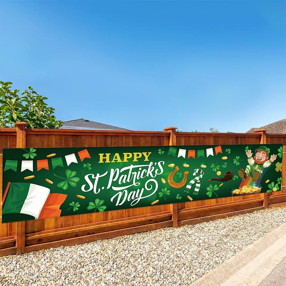 St. Patrick'S Day Background Banner, Green St. Patricks Day Decoration, Irish Background Cloth, for Photo Background, Photography Decoration, St. Patricks Day, Garden Table Wall Decoration, 180 X 40 image number 3