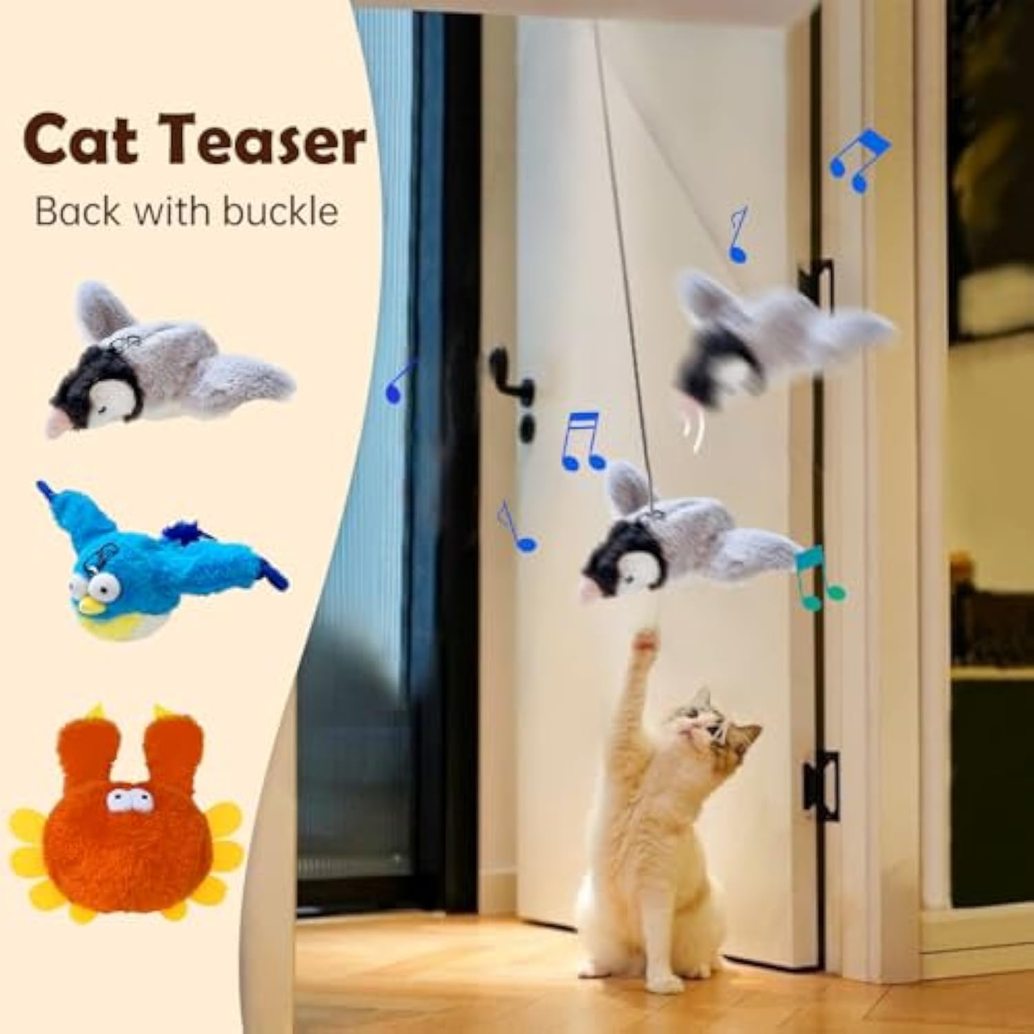 Interactive Flapping Bird Cat Toy with Chirping Sounds, Plush Flying Bird Toy for Indoor Cats (4#) image number 5
