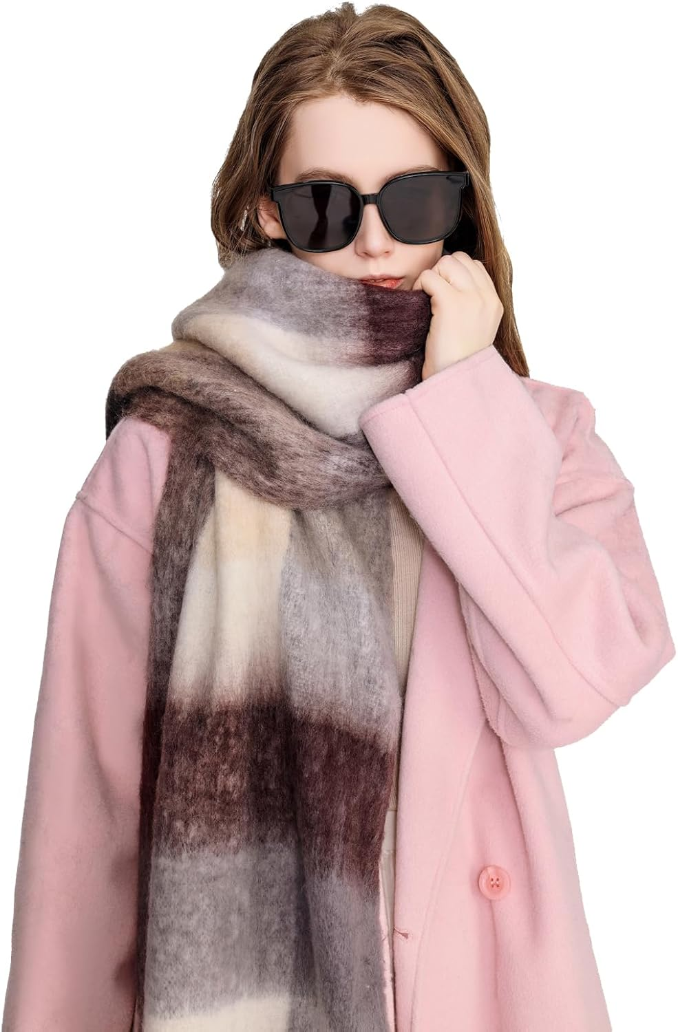 Young_Me Women'S Cashmere Big Coloured Checked Scarf Winter Warm Wrap Scarf - Multicolor2 image number 4