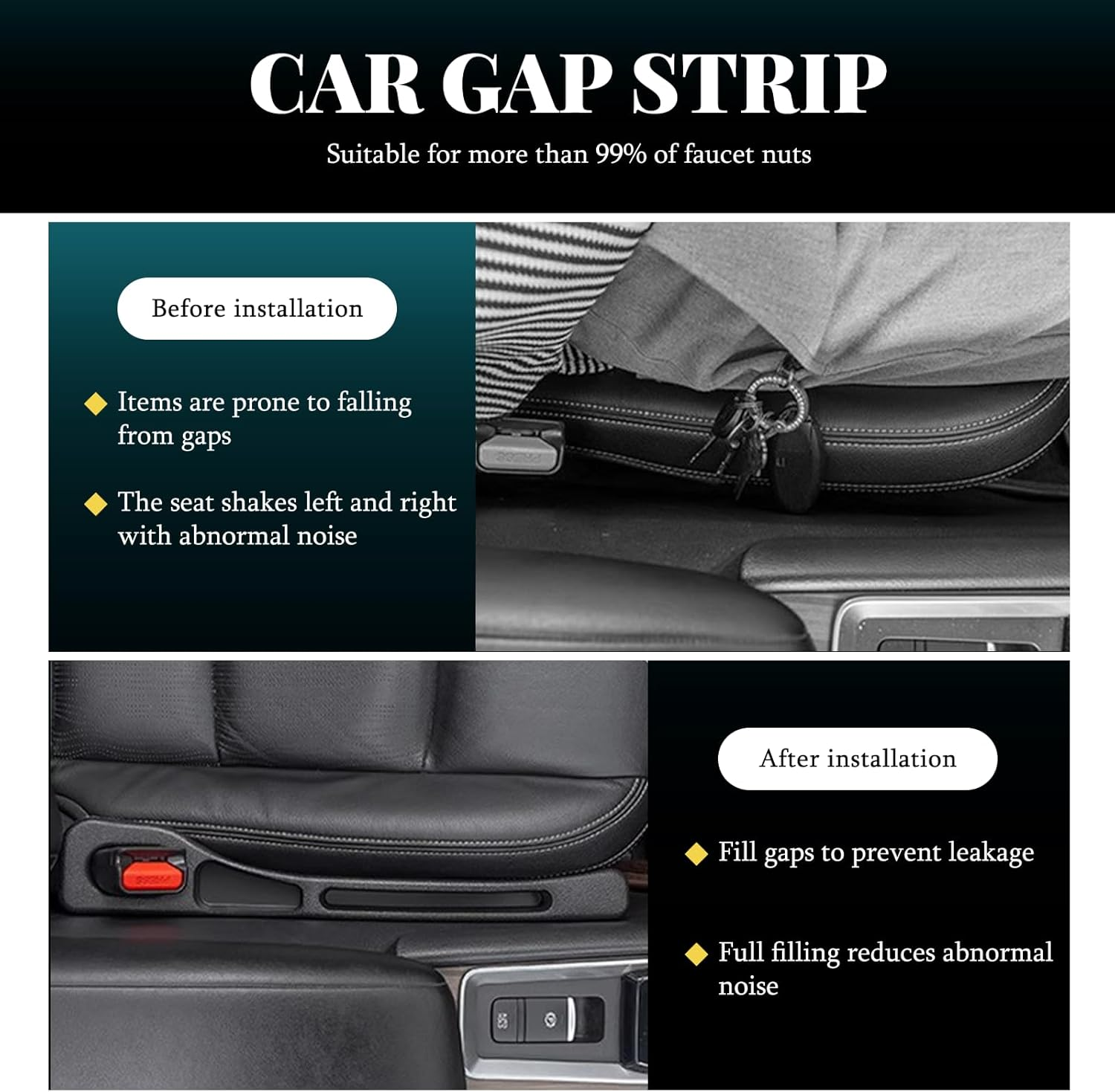 2-Pack Car Seat Gap Organizer Universal Fit Storage Solution for Phones Keys Small Items Quick Install Design with Seat Belt Access (Fits Most Vehicles) image number 1