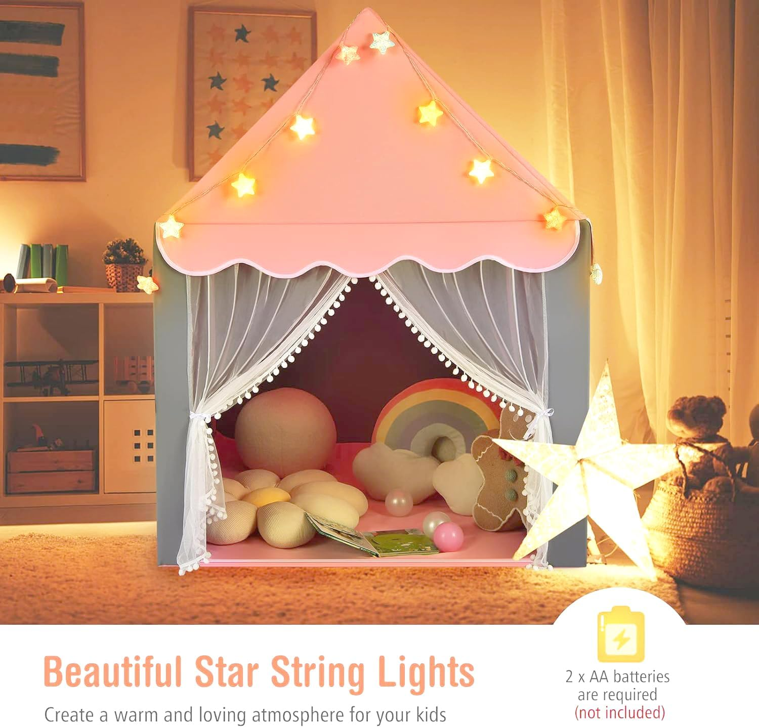 Kids Play Tent, Large Playhouse Fairy Play Castle Indoor Outdoor Castle Fairy Tents for Children Boys & Girls Gift image number 5