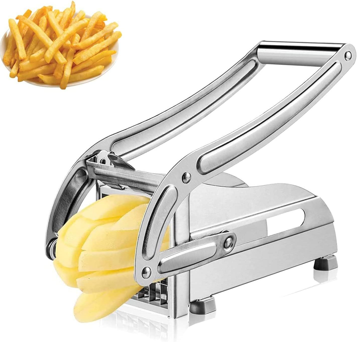 French Fry Cutter with 2 Blades,Potato Chipper, Stainless Steel Vegetable Potato Cutter Chips Cutting Machine with Non-Slip Feet Kitchen Tool Accessories for Carrots Vegetables Fruits image number 1