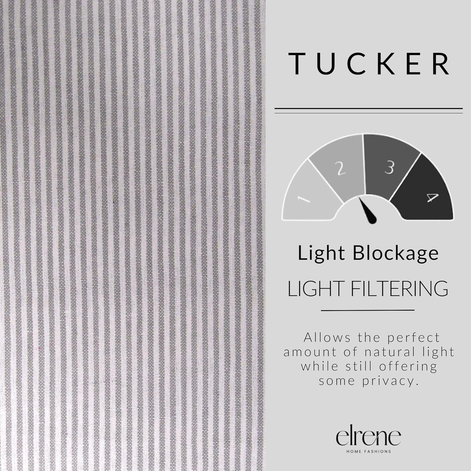 Elrene Home Fashions Tucker Ticking Stripe Window Kitchen/Caf&eacute; and Bath Tier Set of 2, 30" W X 24" L, Gray image number 6