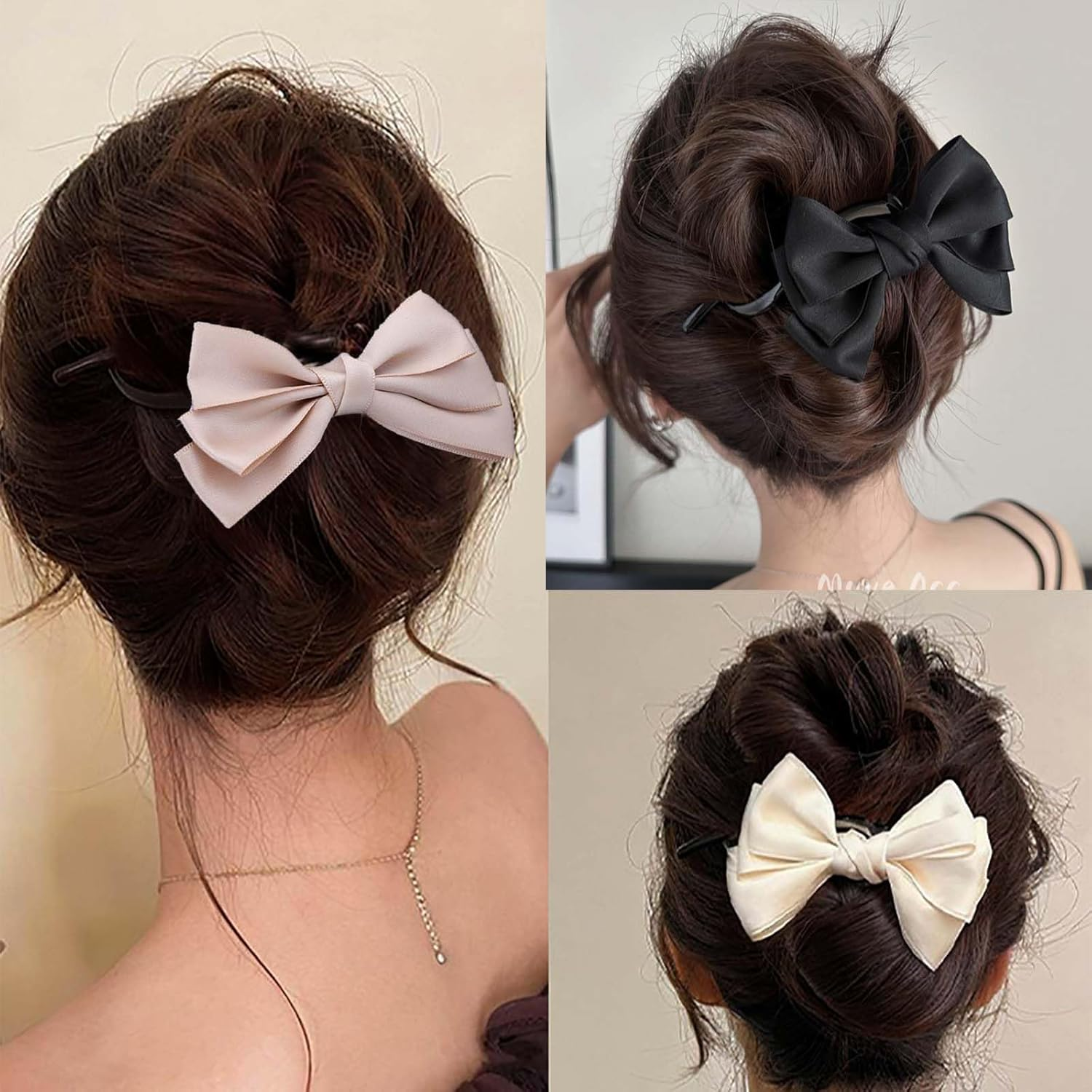 Tseenyi Bow Hair Clip Satin Hair Accessories Hair Pins White Bow Knot Twisted Hair Clips Small Bow Hair Clips Bow Ties Twist Clip Vintage Bridal Hair Clips Wedding Barrette image number 2