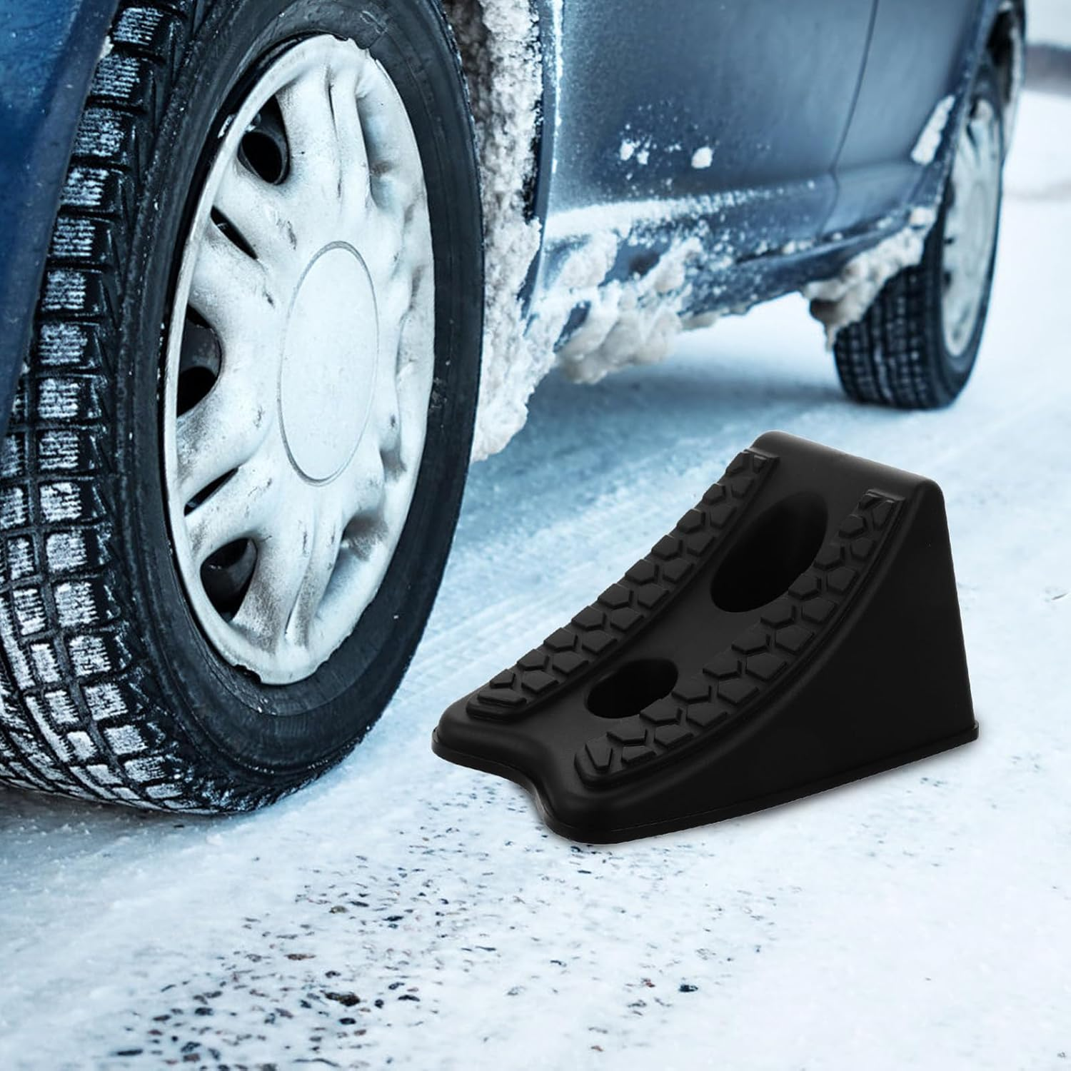 2Pcs, Heavy Duty Car Wheel Chock with Textured Design for Maximum Grip Compact for Cars Motorcycles and Trucks Enhances Safety Prevents Sliding image number 5