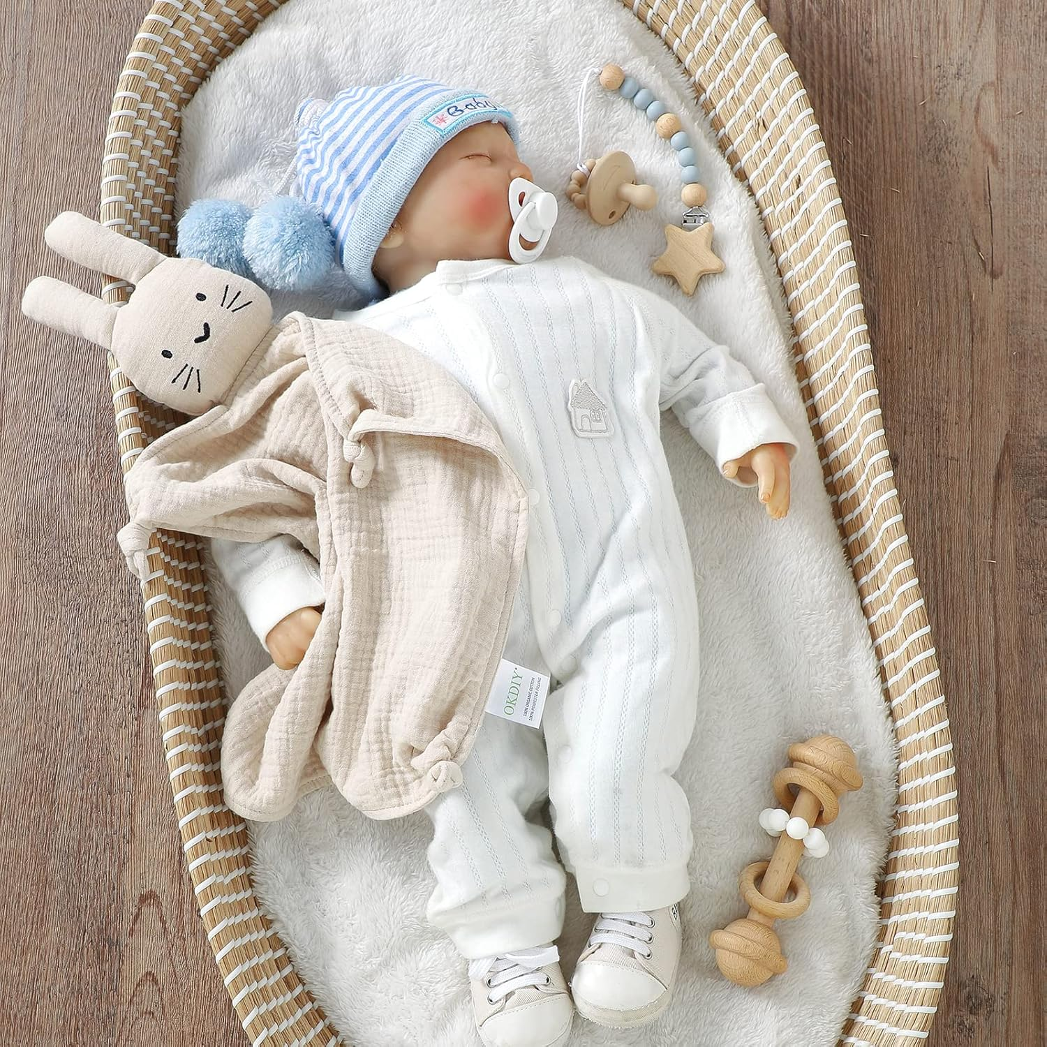 Okdiy Organic Cotton Muslin Lovies for Babies Bunny Lovey,Soft & Breathable Baby Lovey Security Blankets for Babies Boys and Girls Gifts image number 2