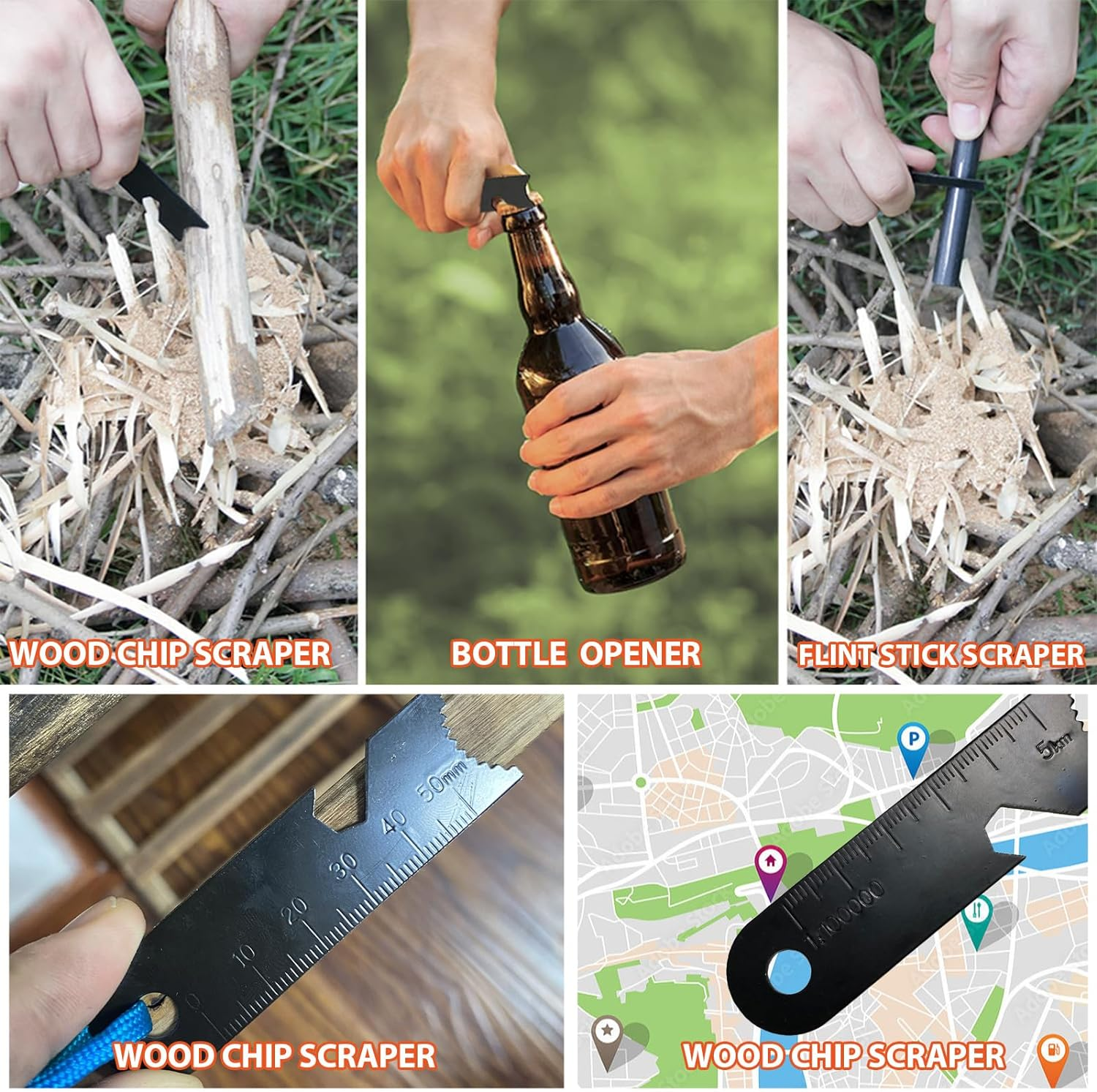 Fire Starter Survival Tool, 4 Inch Flint Steel Drilled Fire Starter 2Pcs with Paracord Lanyard Handle and Ruler for Emergency Survival, Hiking, Camping image number 5