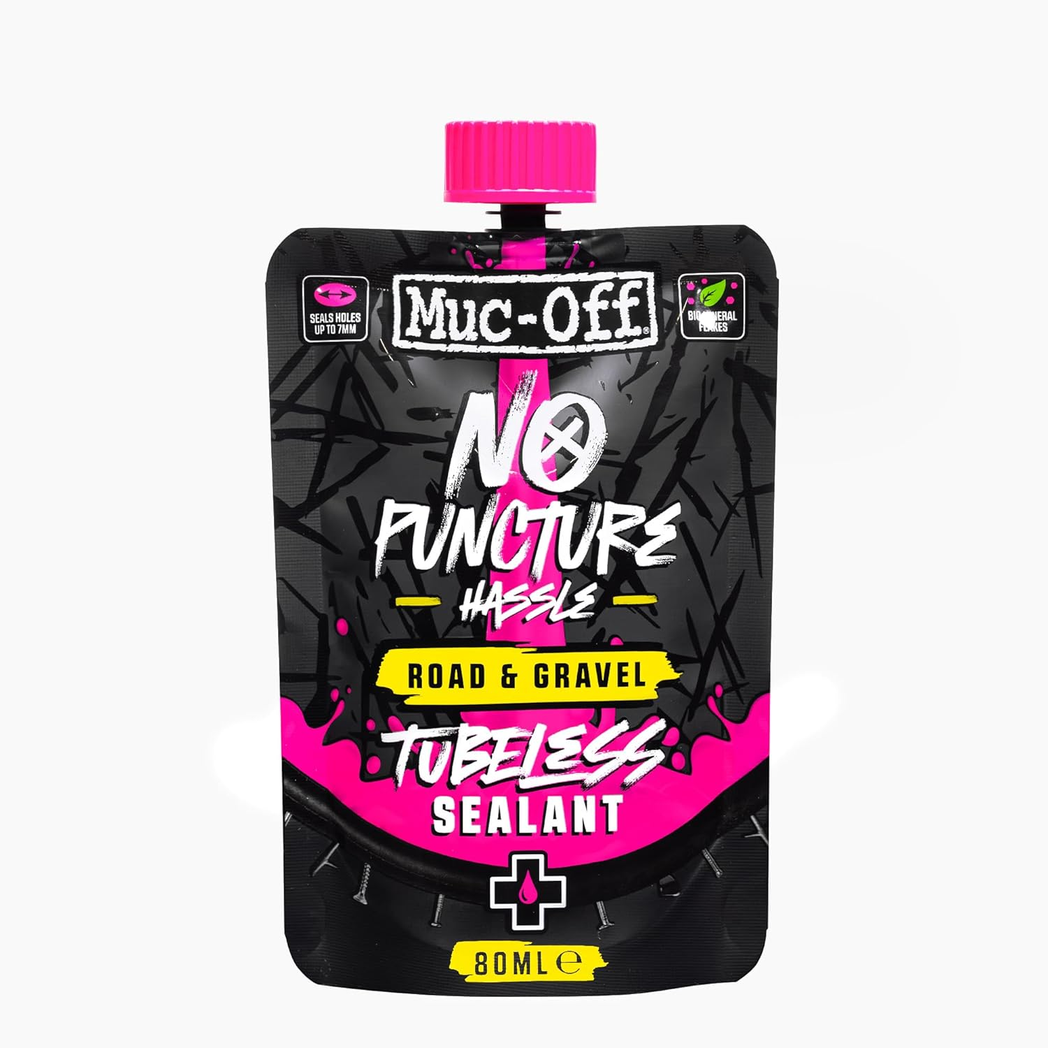 Muc off No Puncture Hassle Road & Gravel Tubeless Sealant, 80Ml - Tubeless Tyre Sealant for Bicycle Puncture Repair - Durable Bike Tyre Sealant for Road, Gravel, Commuter and XC Bikes
