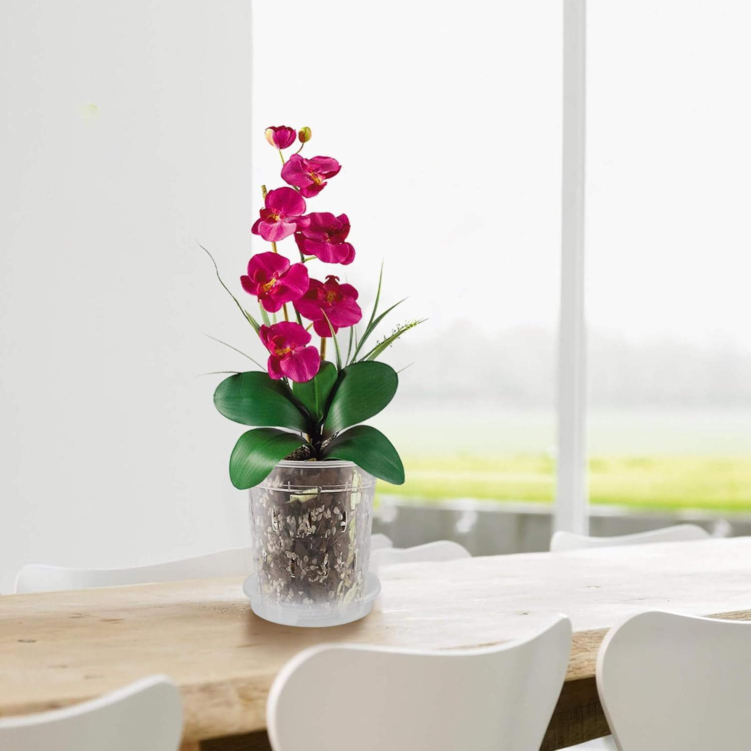 4 Pcs Clear Orchid Pots, 10Cm (3.9 Inch) Small Plastic Pots with Holes and Saucers for Plants, Breathable Slotted Plant Pot with Tray image number 5