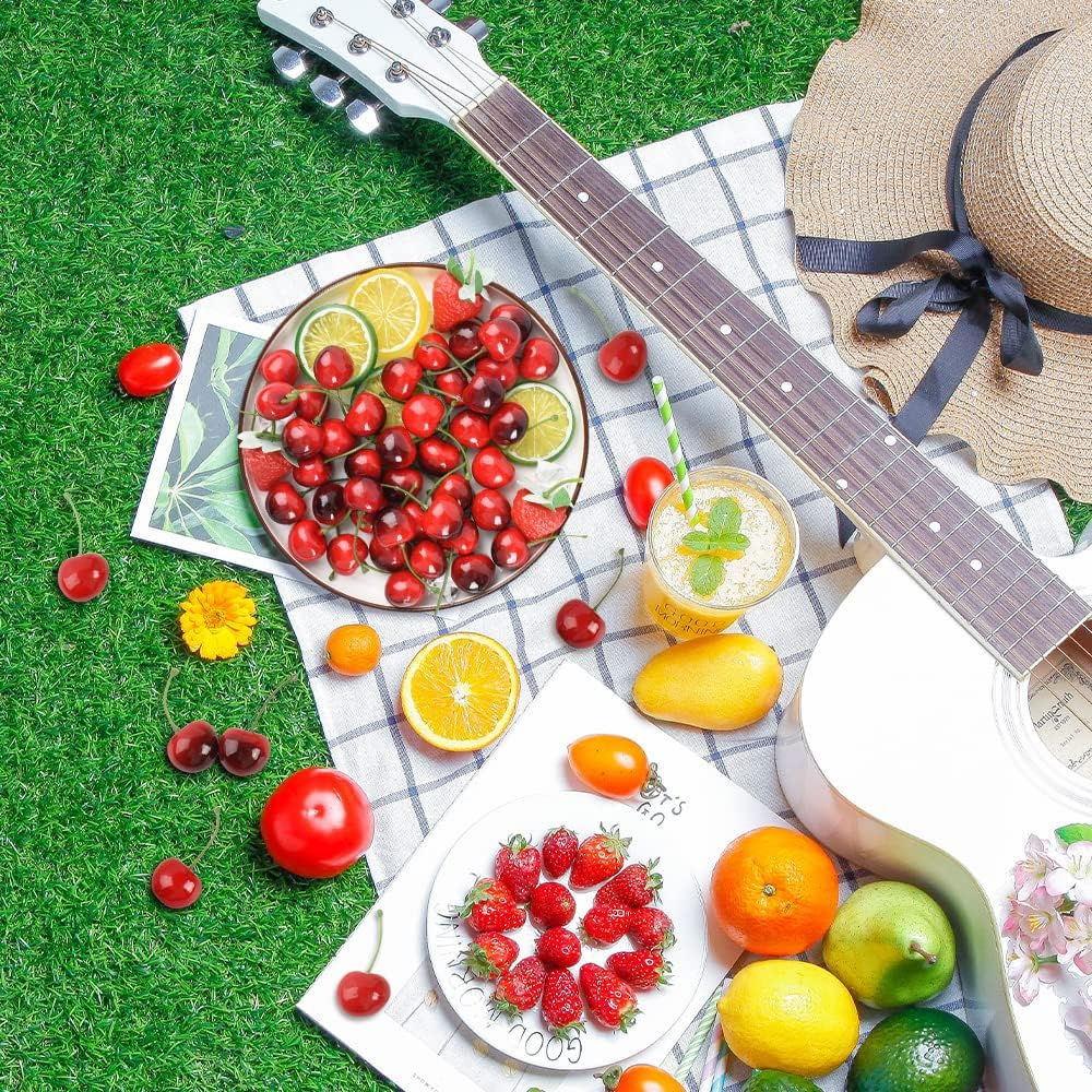 LUEYAO Artificial Cherry Fruit Fake Cherries Red Simulation Red Black Cherries Artificial Cherry Decorations Fake Fruit Model Home House Kitchen Party Decoration 100 PCS image number 1