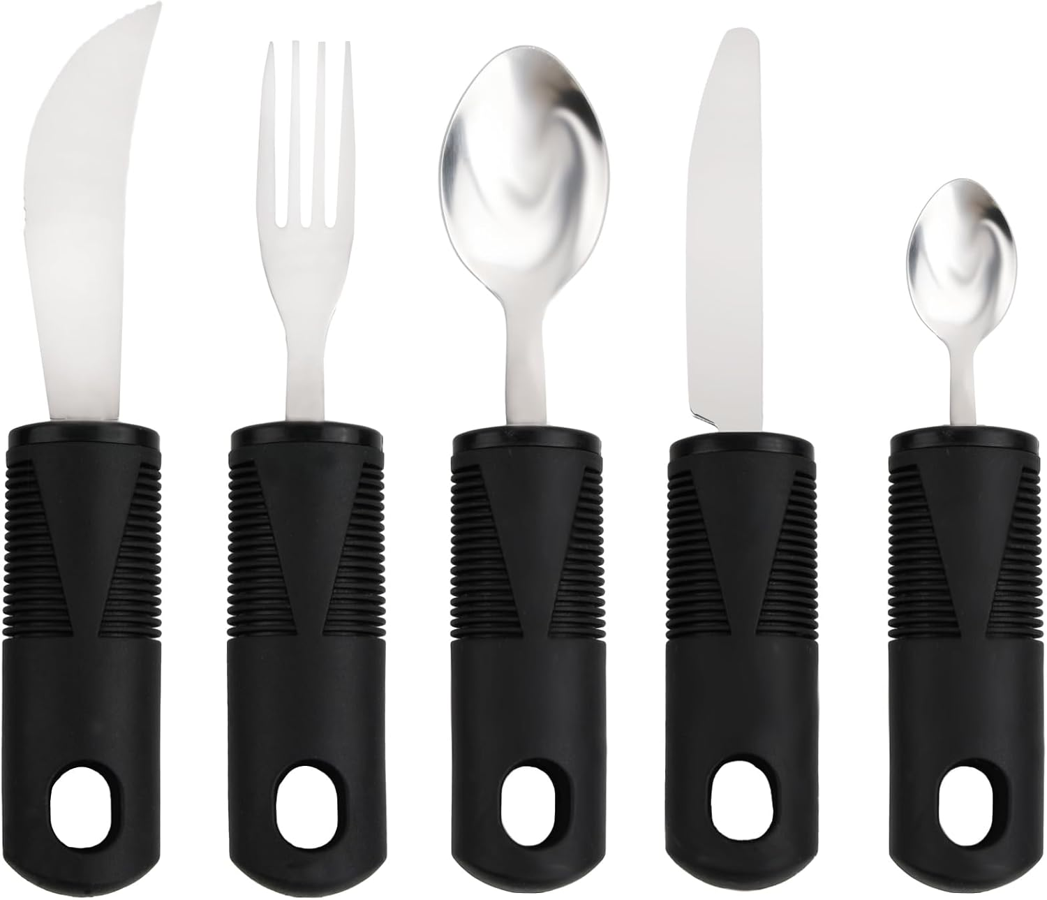 5-Piece Adaptive Utensils, Easy Grip Cutlery Set, Disabled Eating Aids, Cutlery Non-Slip Handles, Cutlery for Disabled People, Parkinson'S Disease, Patients, Elderly Arthritis, Black image number 3