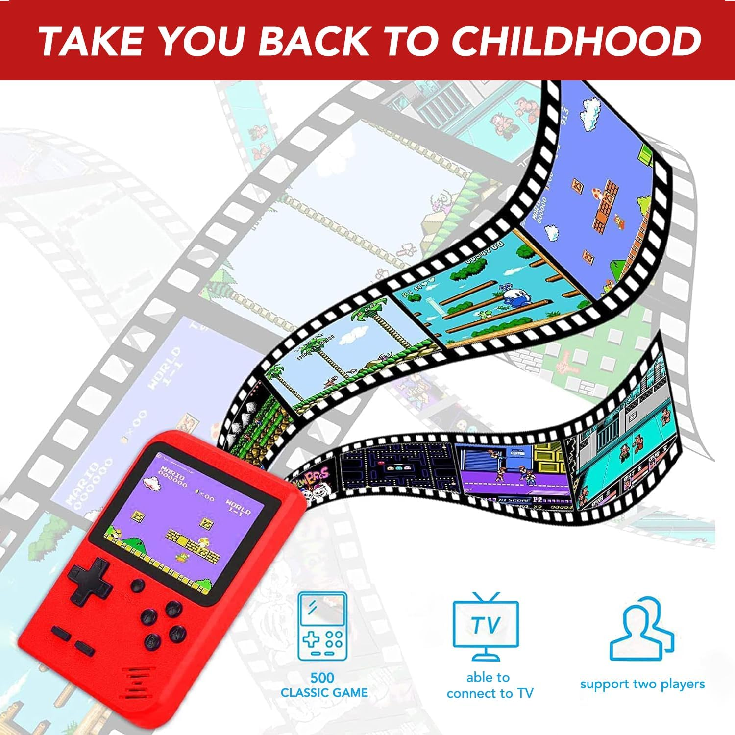 PTEROMYS Retro Handheld Game Console with 500 Classical FC Games-2.8 Inches Screen Portable Video Game Consoles (Game-Red) image number 6