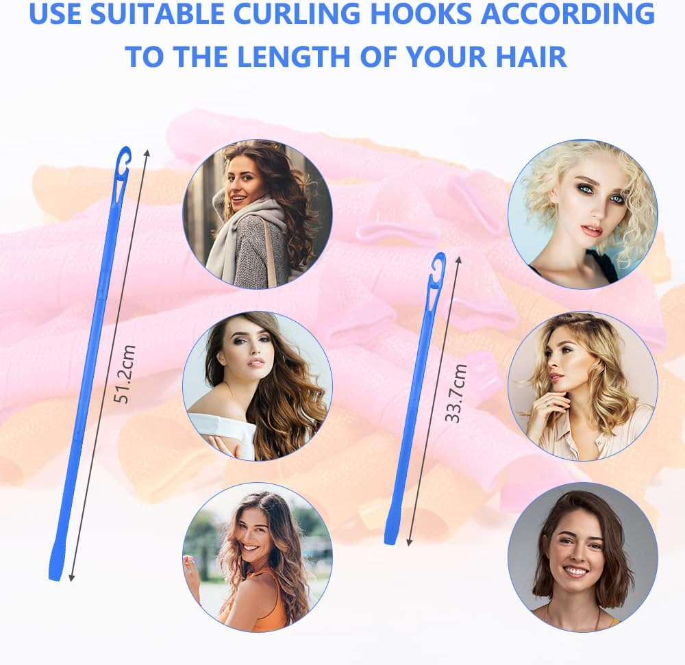 Styling Hook, 20.3 Inch Extended No Heat Hair Curlers Hook Spiral Curls Hook, DIY Hairstyle Styling Hook Tools for Women Girls (Blue) image number 1
