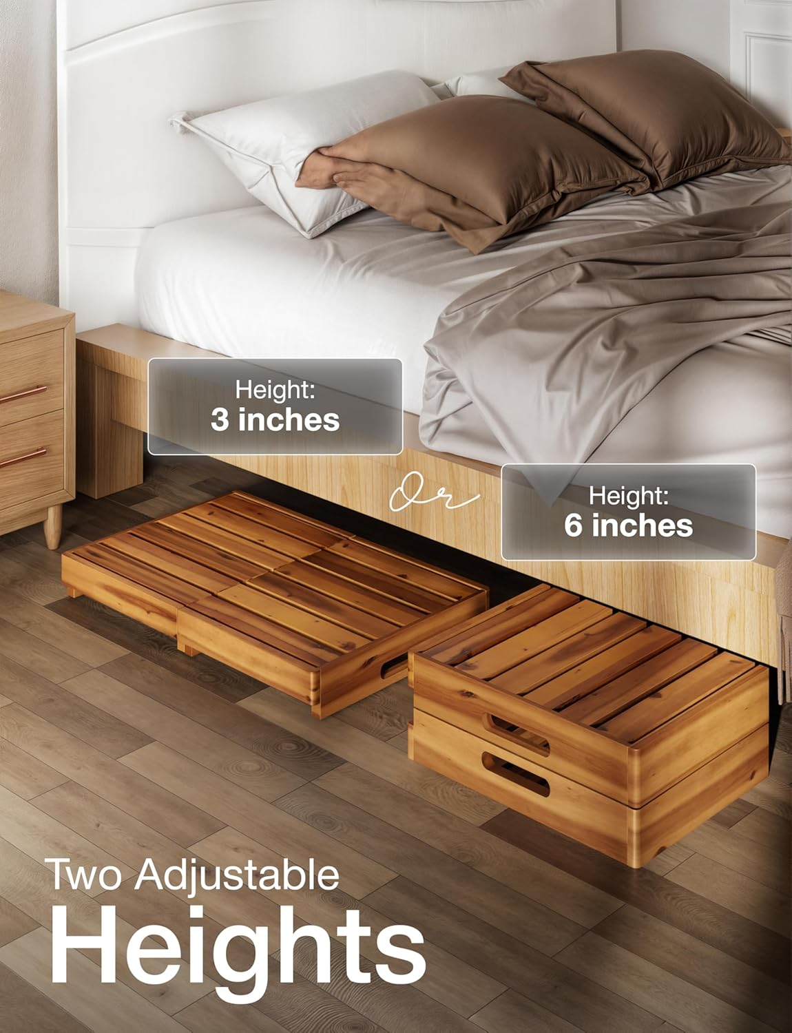 Holana 25In One Foldable Step Stool for Elderly - Acacia Wood High Riser Step Stool for Adults Kid - Wooden Mobility Stepping Stools 400 Lbs Load Capacity for Bathroom Aid Handicap, Bed,Kitchen,Garden image number 4