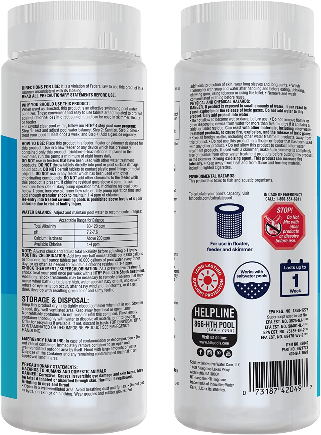 HTH Pool Care 1" Chlorine Tabs, Swimming Pool Chlorinating Sanitizer, Kills Algae and Bacteria, 1.5 Lbs. image number 3