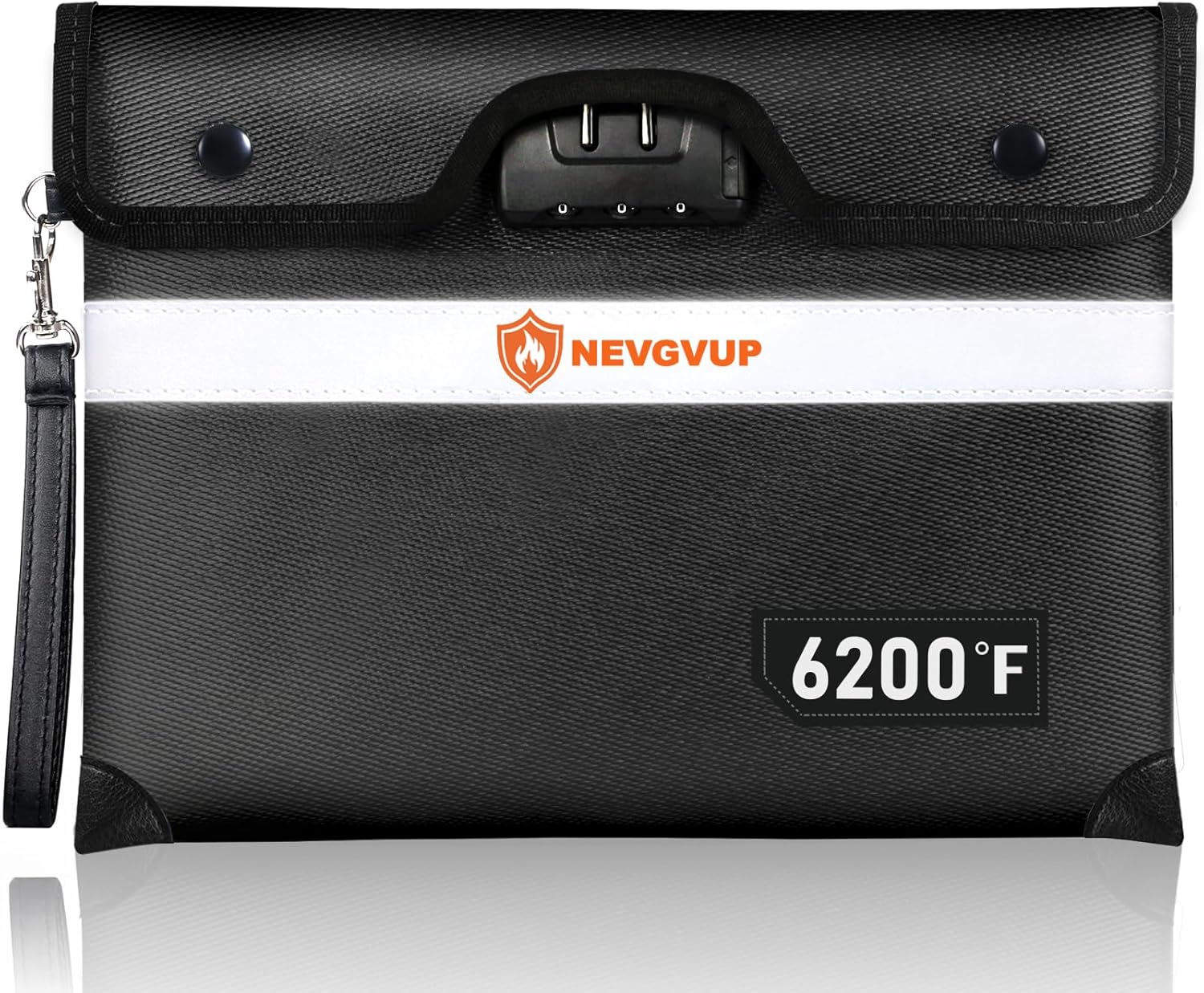 Upgraded 6200&deg;F Fireproof Money Bag with Lock, Fireproof Bag W. Zipper/Reflective Strip, 9 Layers of Heat Insulated Material, Water Resistant Fire Proof Money Bag for Cash, Fire Bag for A5 Documents