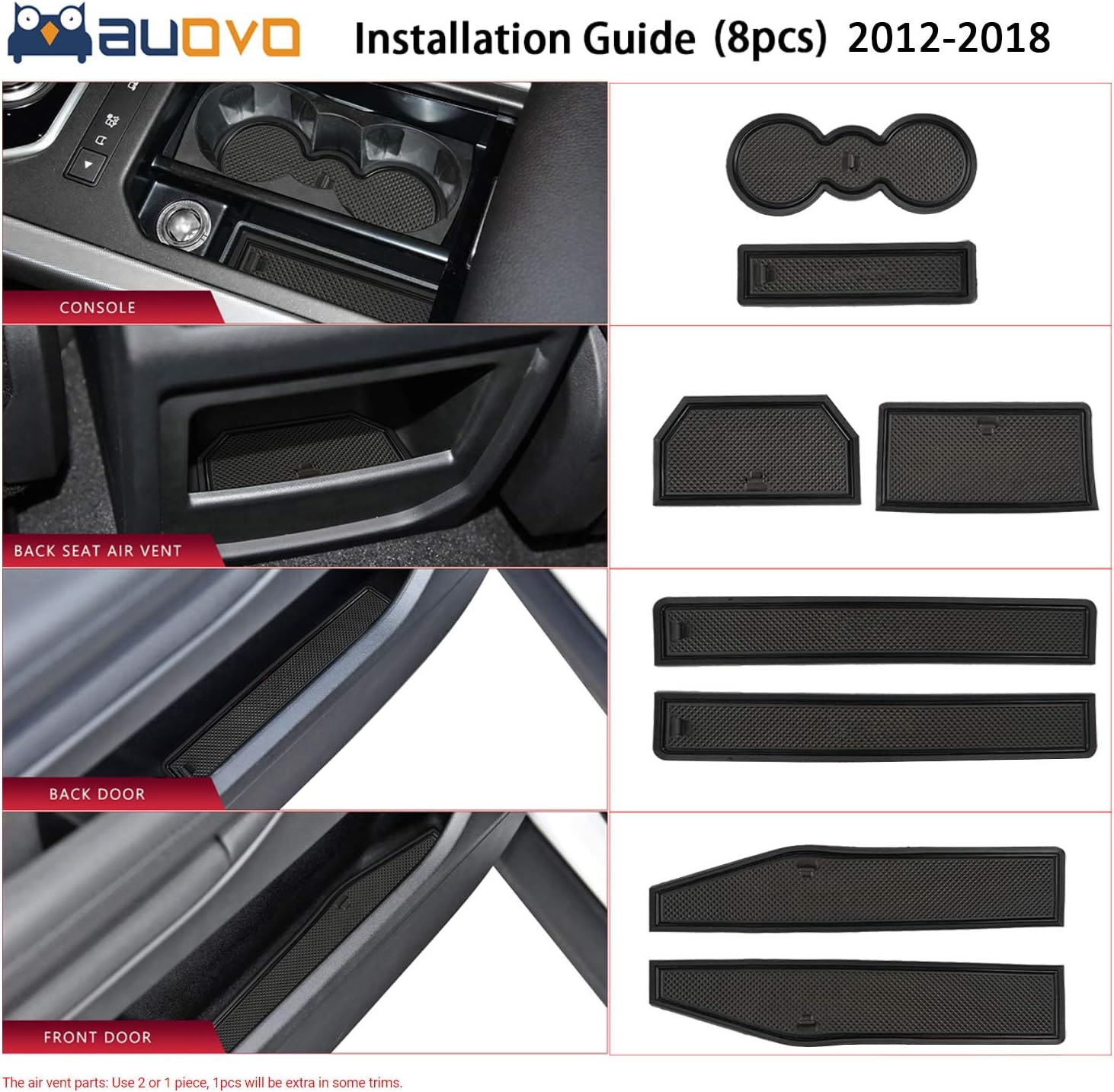 Auovo 8Pcs Anti-Dust Mats for Range Rover Evoque Accessories 2012-2018 Custom Fit Center Console,Car Cup Holder Inserts,Door Liners Interior for Land Rover (Black) image number 4