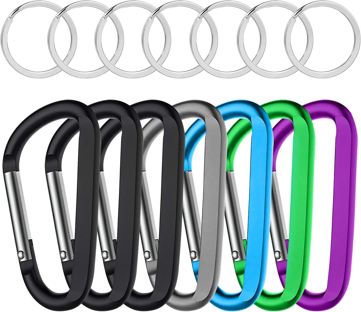 7 Pack 3"/76MM Aluminum Carabiner Clips D Ring Shape Carabiner Keychain Spring Snap Hook with 7 Key Rings for Outdoor, Camping, Hiking, Fishing, Home RV, Traveling image number 3