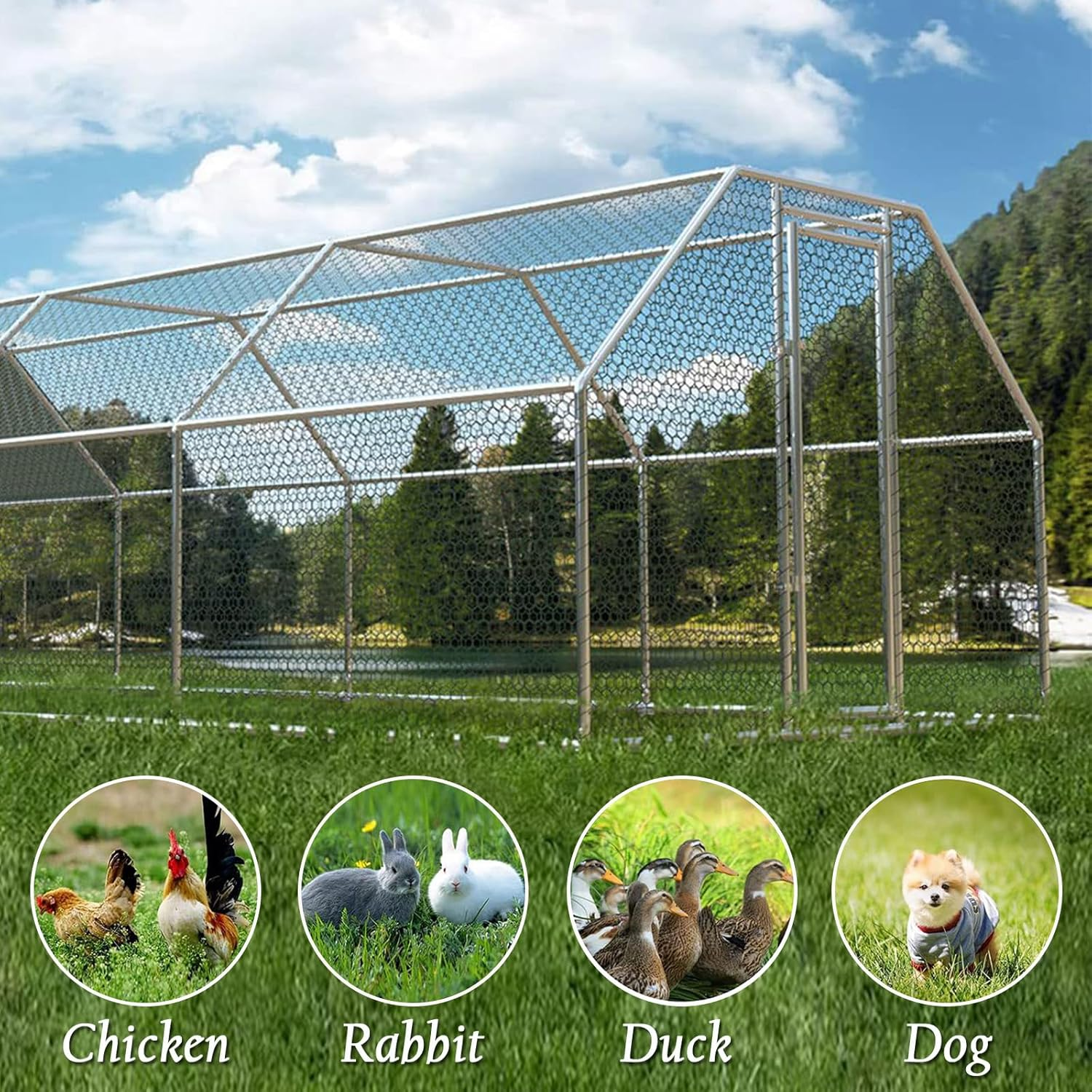 Chicken Coop Large Rabbit Hutch Pet Cage, 2X4X2M, Walk in Poultry House Coops Hen Run Ferret Habitat Farm Enclosure, Galvanised Steel with Roof Cloth image number 2