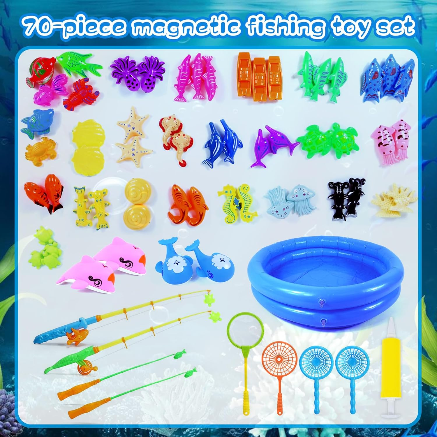 70PCS Magnetic Fishing Bath Toys Game Set,Swimming Fish Toys for Bathtub,Water Table Bathtub Toys for Toddlers Kids Age 3-6, Pool Toys for Pretend Play&Education Teaching&Learning Colors