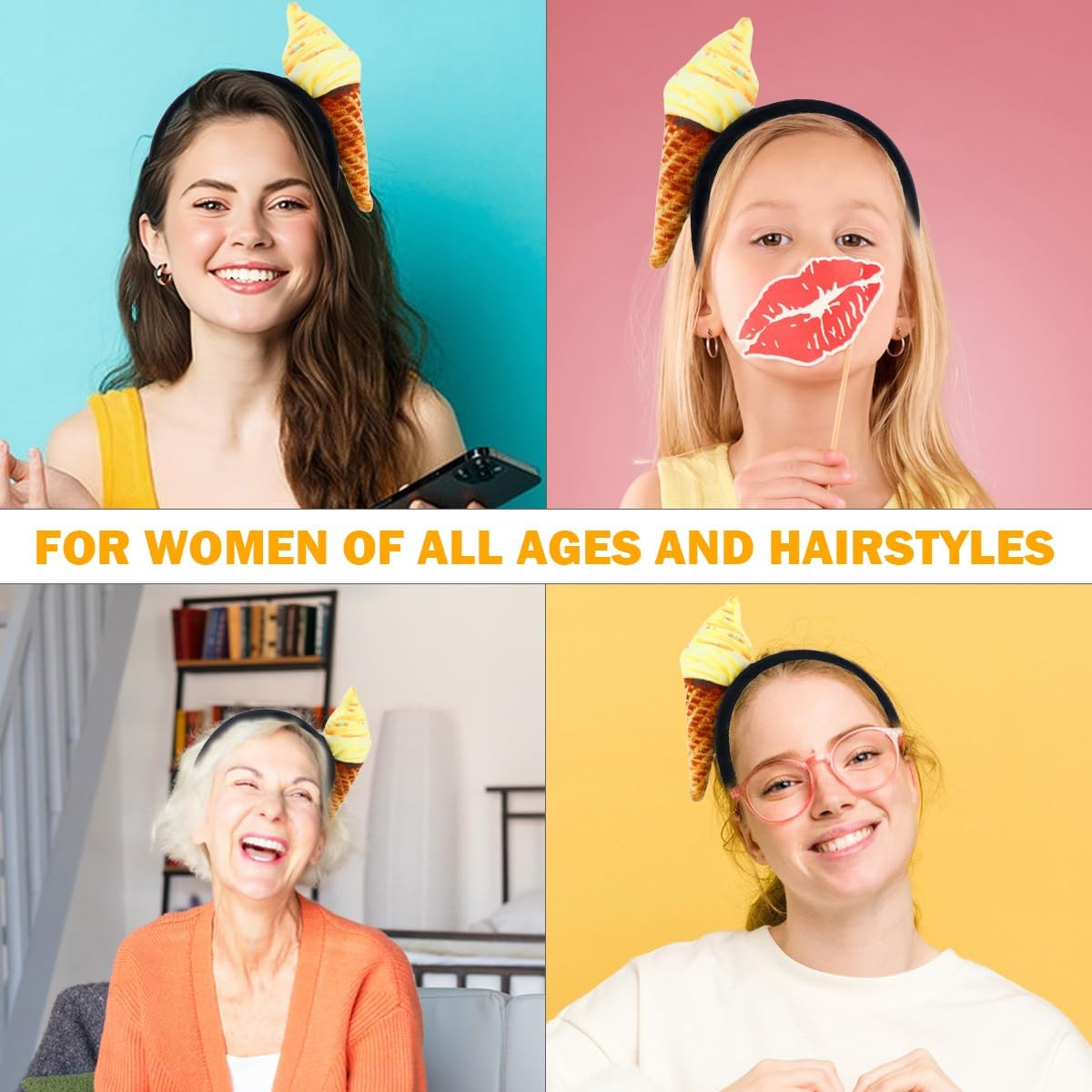 LNQ LUNIQI Women'S Headband with Ice Cute, Children'S Funny Headband, Party Food Headband, Ice Cream Cones, Headband Decoration for Party, Carnival, Pack of 1 image number 5