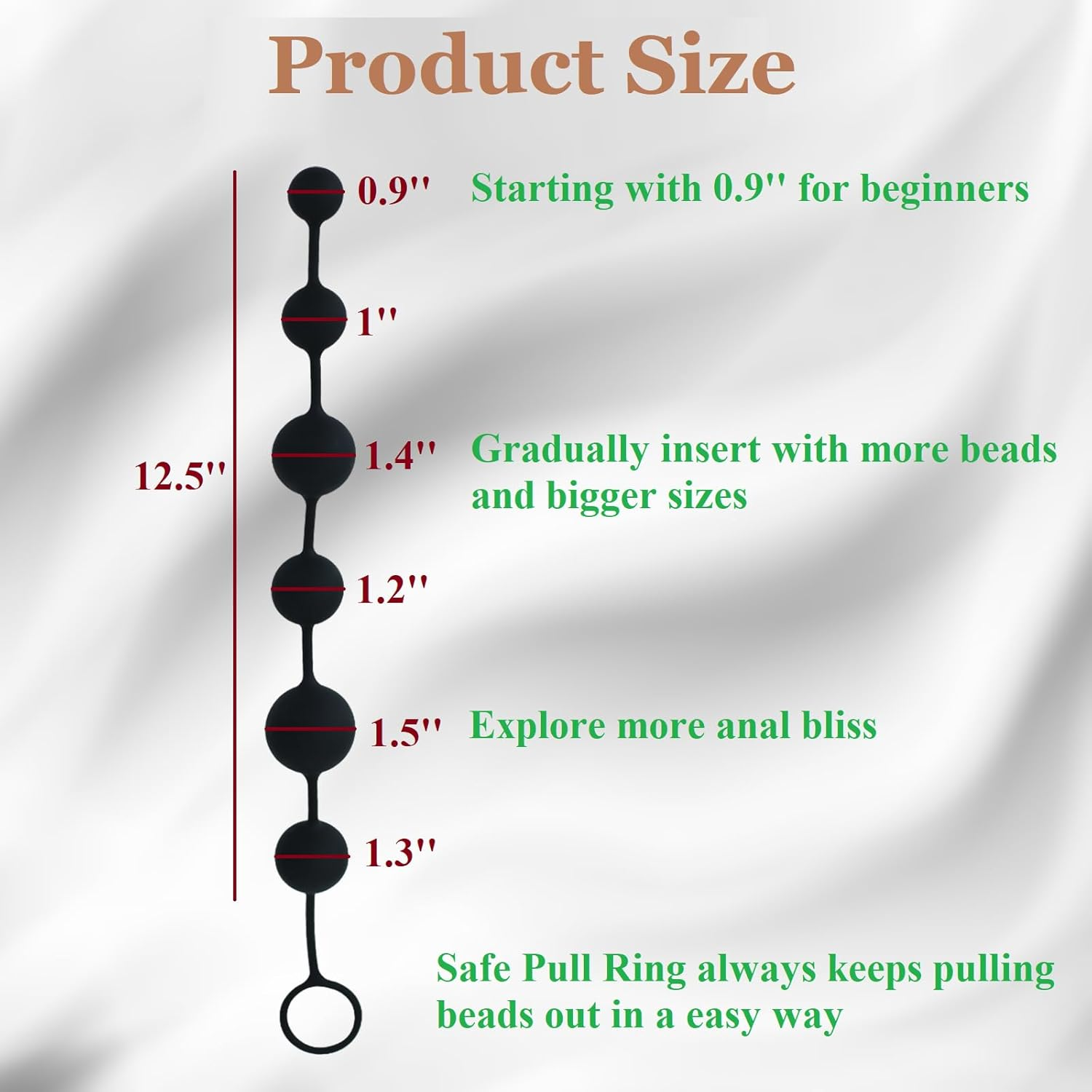 6 Silicone Anal Beads for Anal Sex 14 Inches Butt Plugs with Progressive Design, Anal Sex Toys for Man/Women Beginners and Pro Players Prostate Massager (Classic Version)