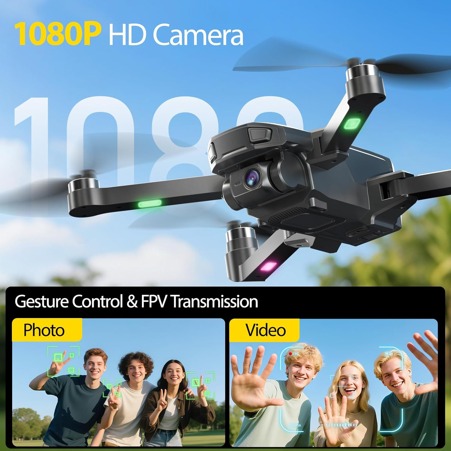 DEERC Drone with 1080P Camera for Adults with 5G Transmission, Foldable RC Quadcopter Small Drone Toys, Brushless Motor, Altitude Hold, 3D Flips, 2 Batteries image number 2
