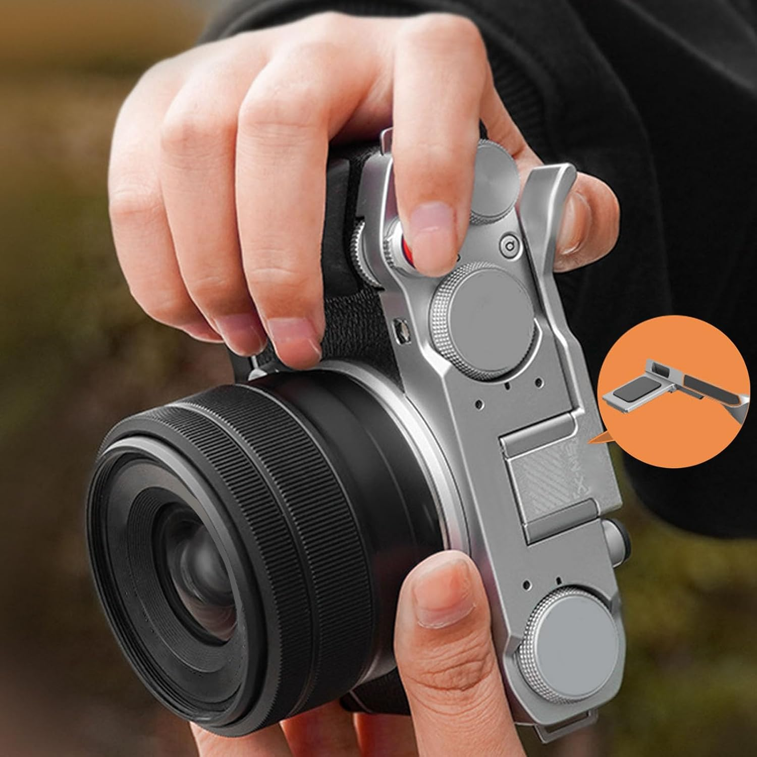 X-M5 Thumb Grip, Aluminum Alloy Metal Hot Shoe Thumb up Rest Support Grip for X-M5 Camera, with Shutter Release Button, Silver image number 4