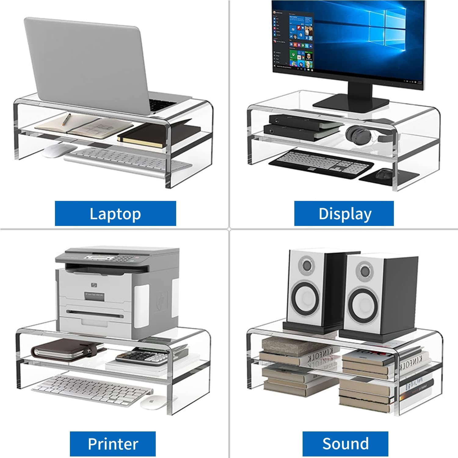 Clear Acrylic Monitor Stand Riser1/ 2 Tier, 5.12 Inches High Clear Computer Desk Organizer Shelf for Multi Media PC Storage Laptop，Multimedia Riser for Home Office (Transparent, 40&times;20&times;12Cm（Two Floors）) image number 2