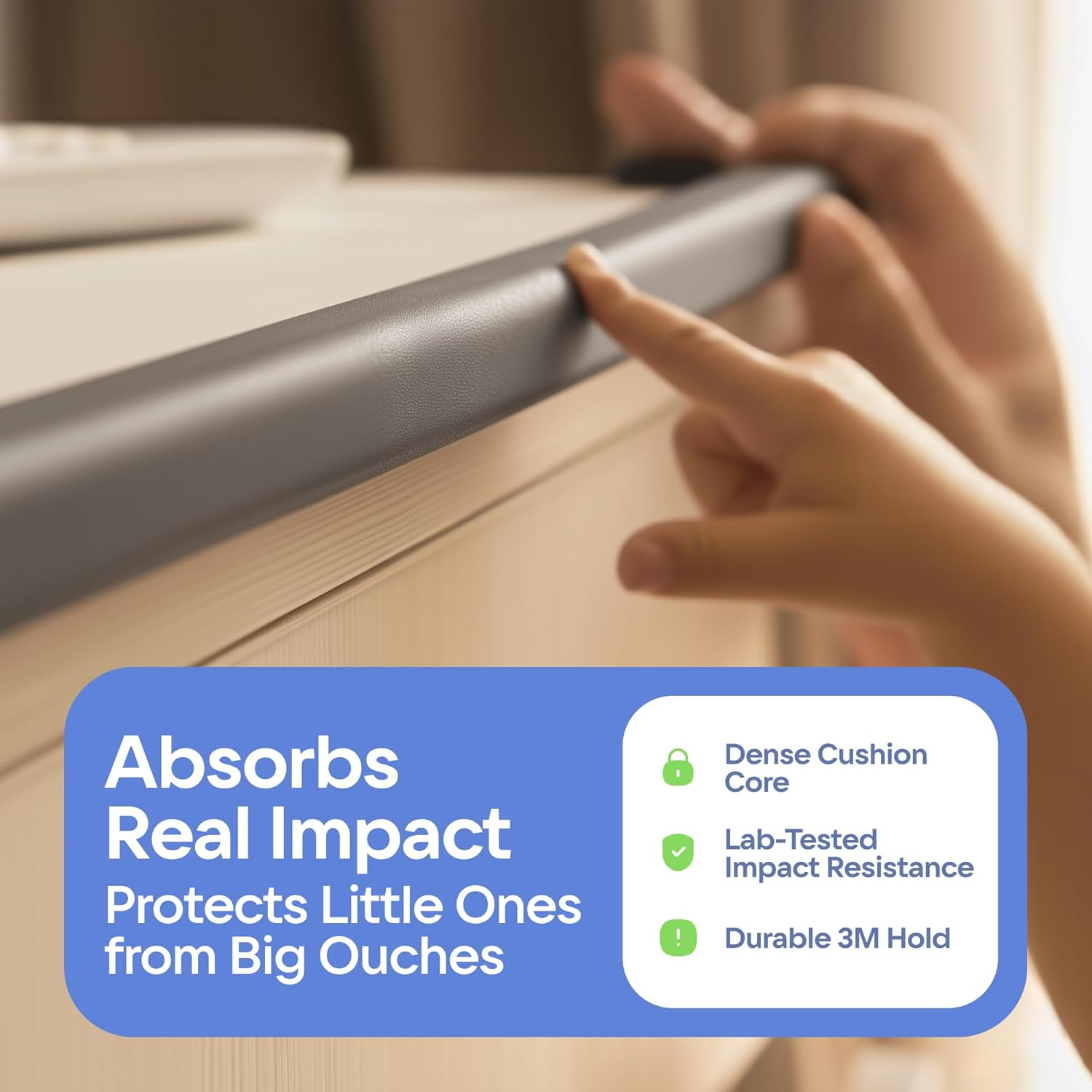 Sharp Edge and Furniture Safety Guards | 16.2Ft Protective Foam Cushion | 15Ft Bumper 4 Adhesive Childsafe Corners | Baby Child Proofing Foam Set and Safe for Table, Fireplace, Countertop | Gray - Black image number 6