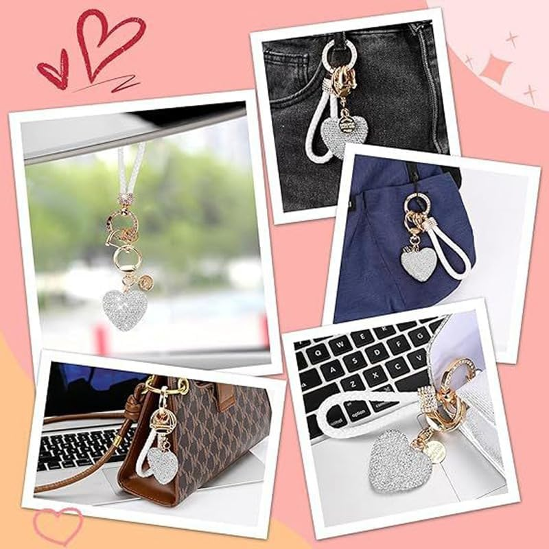 Crystal Heart Keychain, Sparkly Blue Rhinestone Key Fob Holder with Anti-Lost D-Ring image number 1