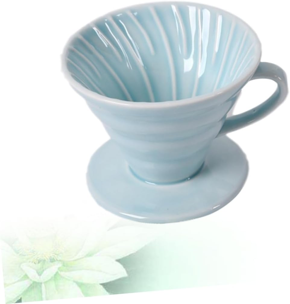 KOMBIUDA Ceramic Coffee Dripper Cone Filter Cup Spiral Groove Sky Blue 1-4 Cup Capacity Handmade Coffee Strainer Suitable for Home and Office Brewing image number 4