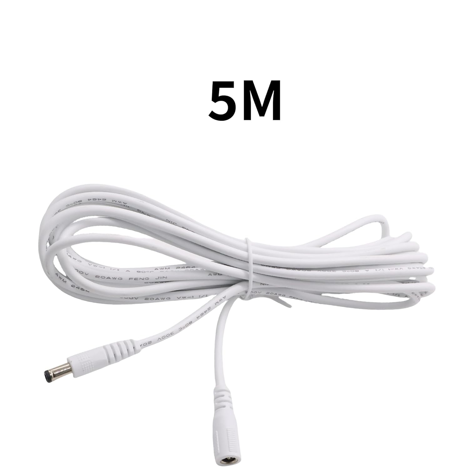 Clearhill 5M 2Pcs DC Power Extension Cable,5.5Mm X 2.1Mm Female to Male Power Cord for LED Strip Light,Security Camera Dvr,Router, 5V 6V 9V 12V 24V DC Power Supply Adapter and More(White) image number 3