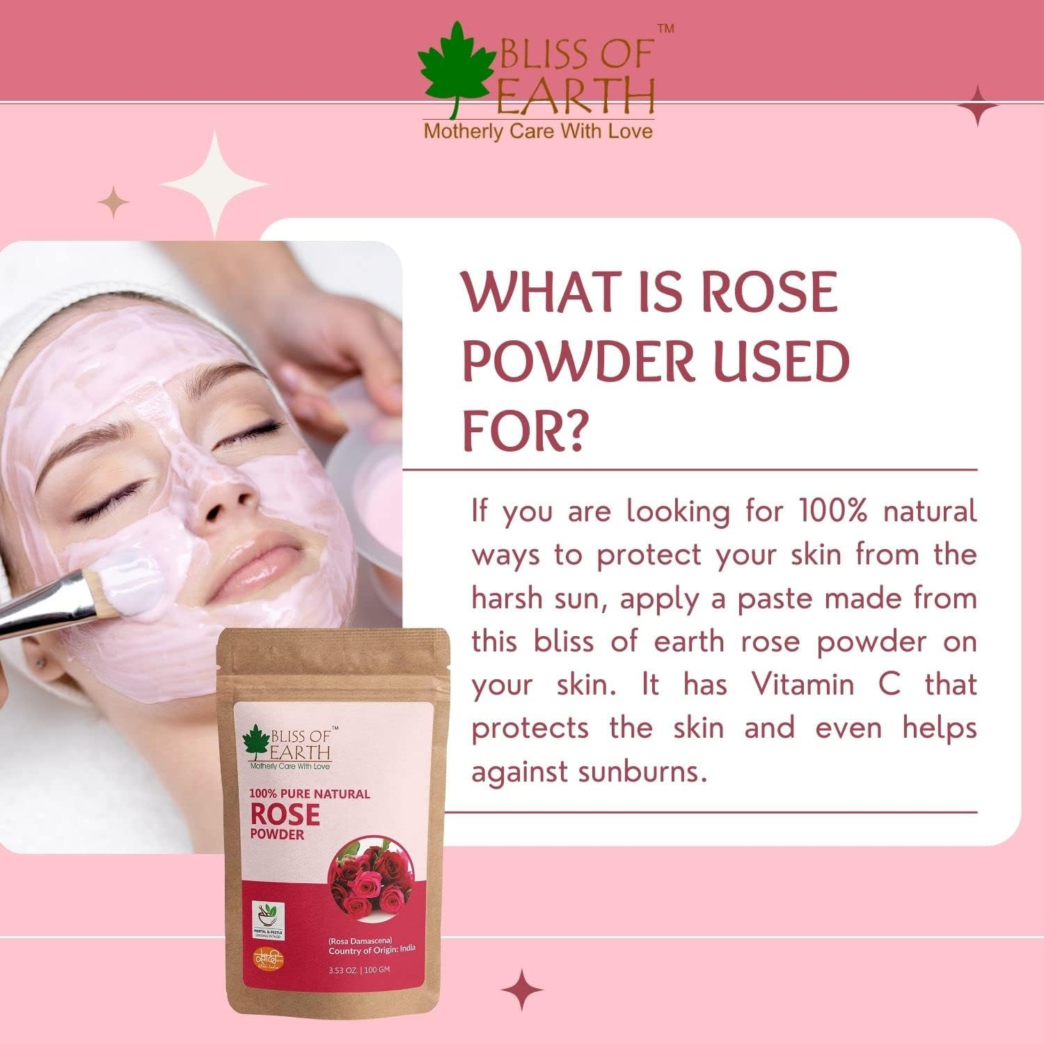 Bliss of Earth? 100% Pure Natural Rose Petals Powder | 100GM | Great for Face & Skin