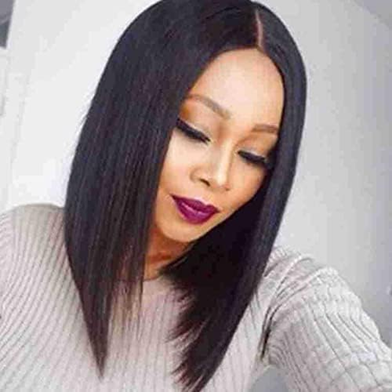 Short Straight Middle Part Hair Wig Medium Length Synthetic Heat Resistant Wigs for Women with Wig Cap (Black, One Size) image number 3