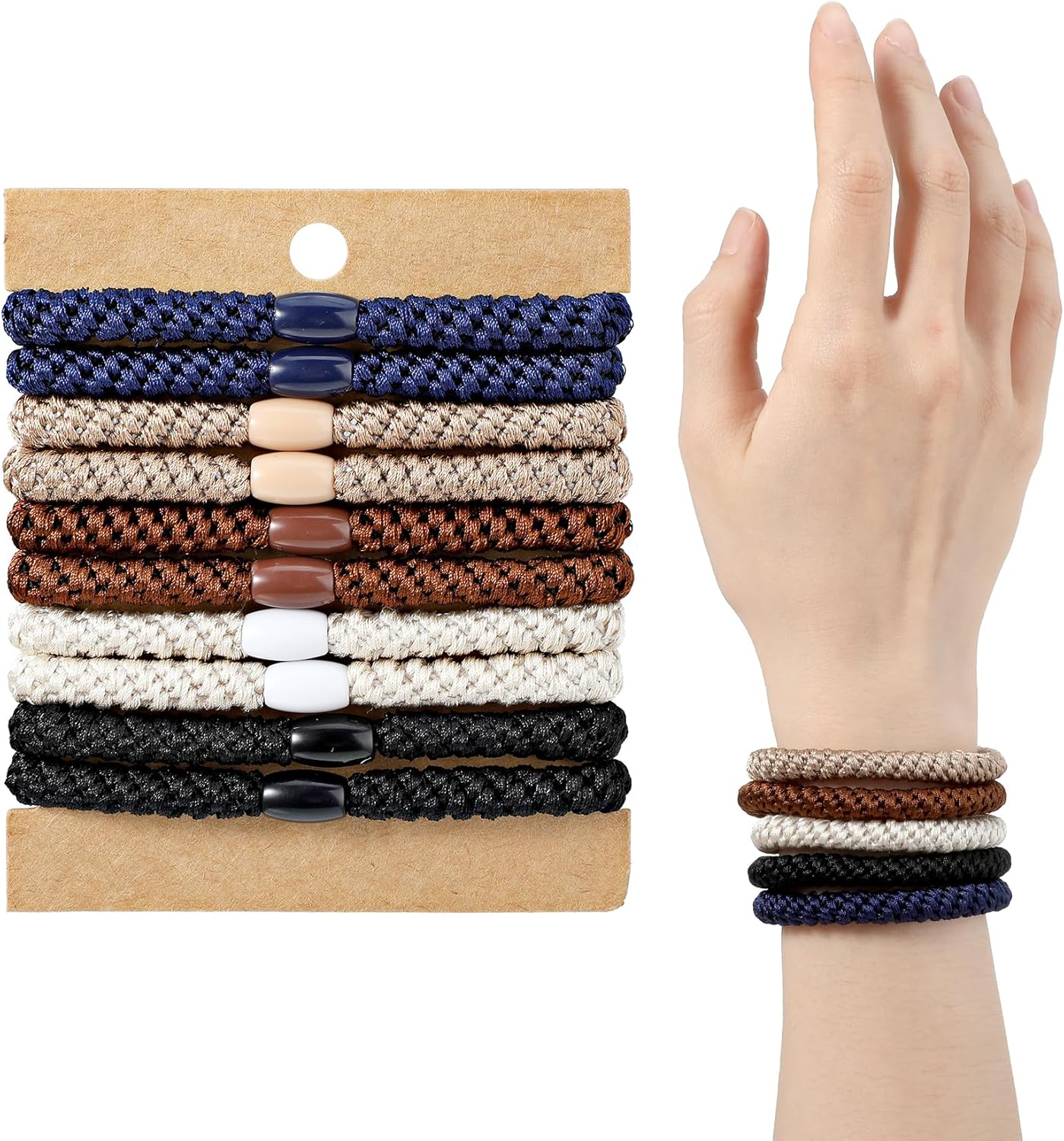 Pack of 10 Men'S Hair Ties, Nylon Fabric and Rubber Material for Strong Elasticity and Durability without Hair Breakage or Wrinkles, for Thick Curly and Short Hair in Various Colours image number 2