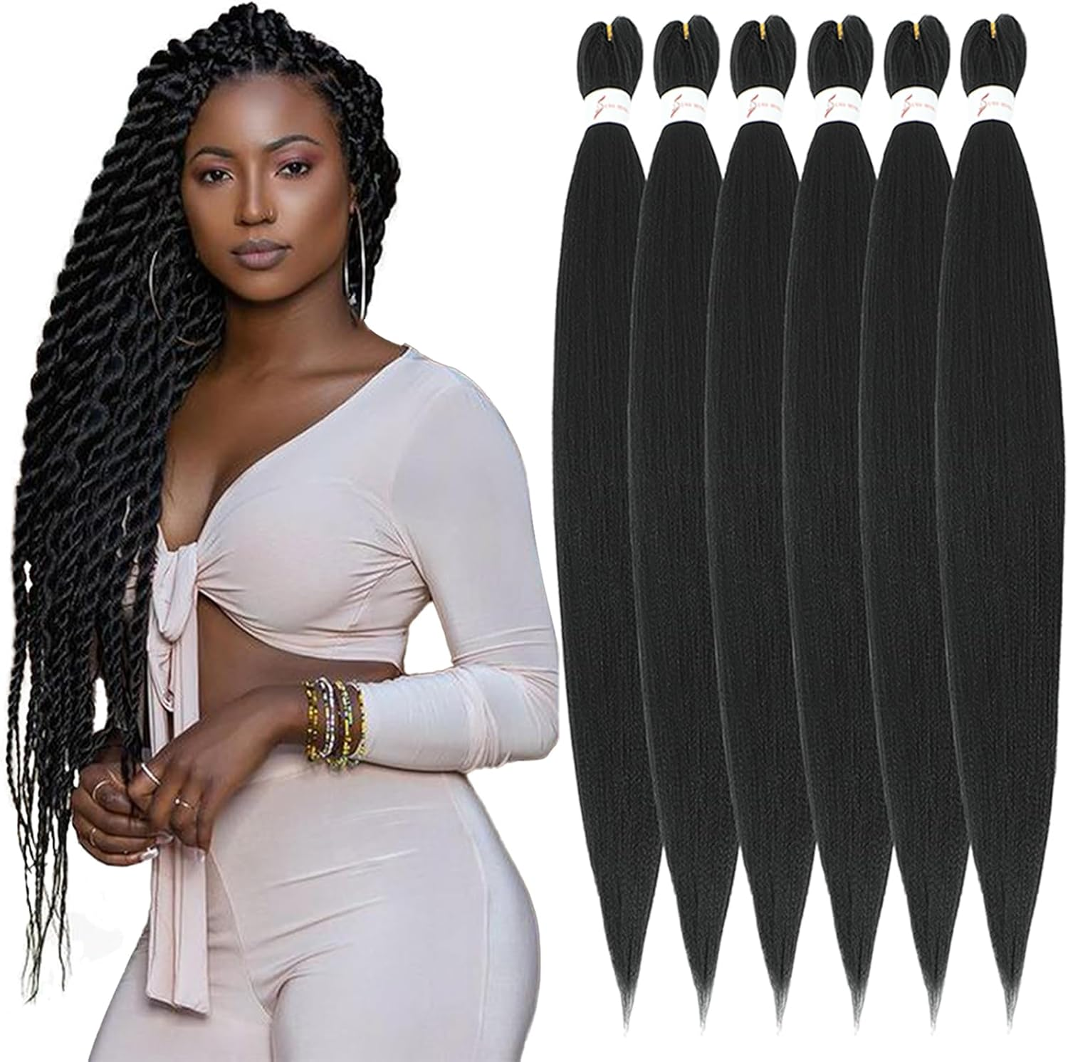 Xusuperb 30 Inch Long Pre Stretched Braiding Hair Silver Grey Easy Braids Extensions Silver Kanekalon Synthetic Hair for Braiding 6 Packs Pre-Stretched Braiding Hair Yaki Braids Hair Extensions (Grey image number 3