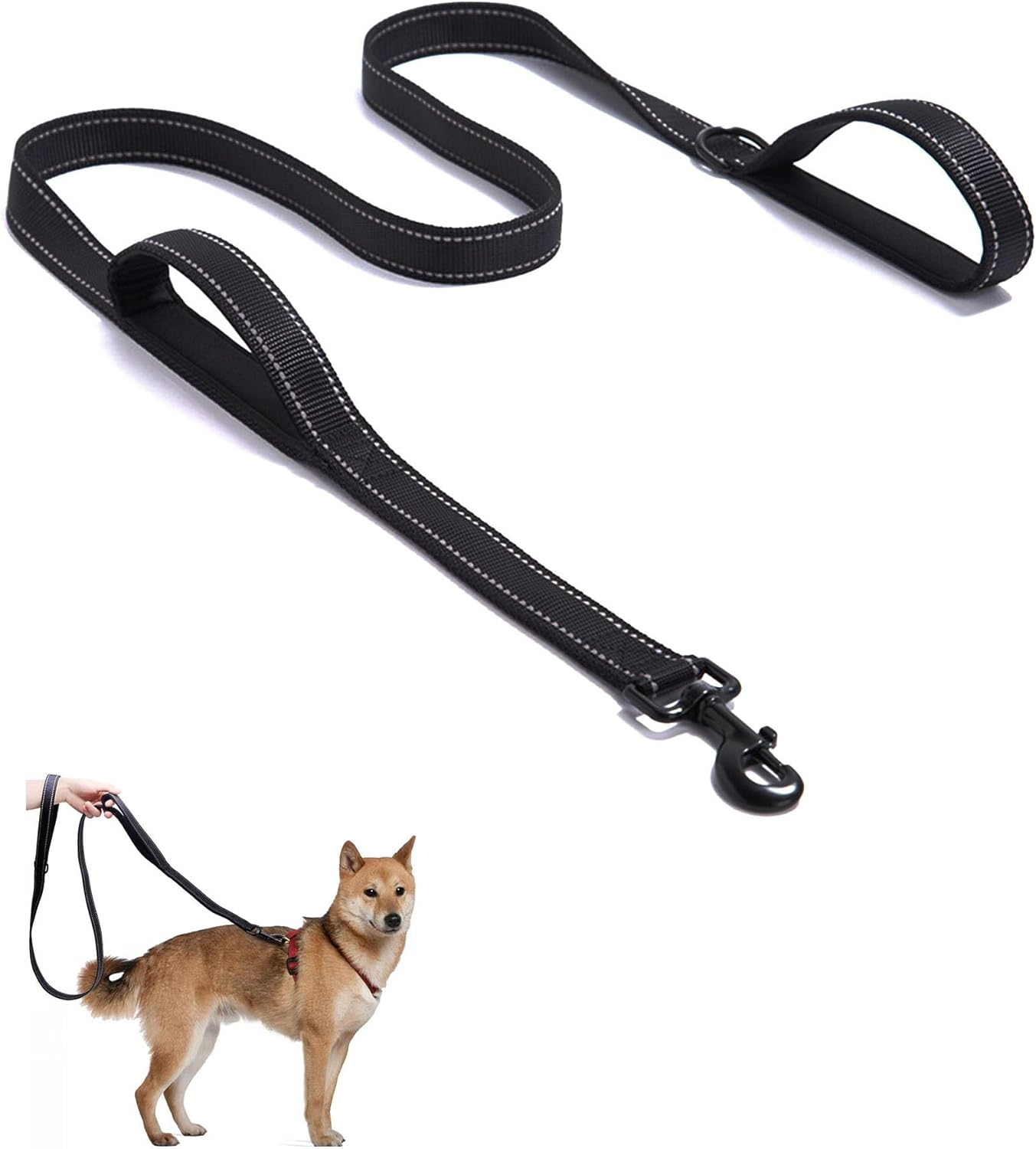 Aeclleca Soft Handle Reflective Black Dog Leash with 2 Padded Handles, 5FT Heavy Duty Pet Lead for Medium & Large Dogs, Comfortable Anti-Slip Grip & Night Safety Design (Sky Blue)