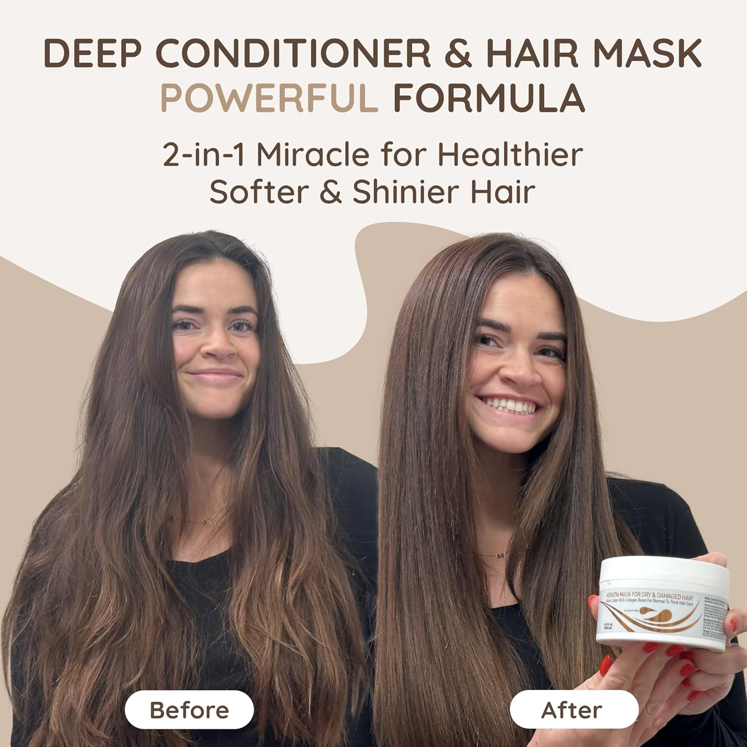 Keratin Dry & Damaged Deep Conditioner Mask - Thick Coarse Hair Care - Keratin Protein & Argan Oil Complex - Long Lasting Conditioning Repair image number 4