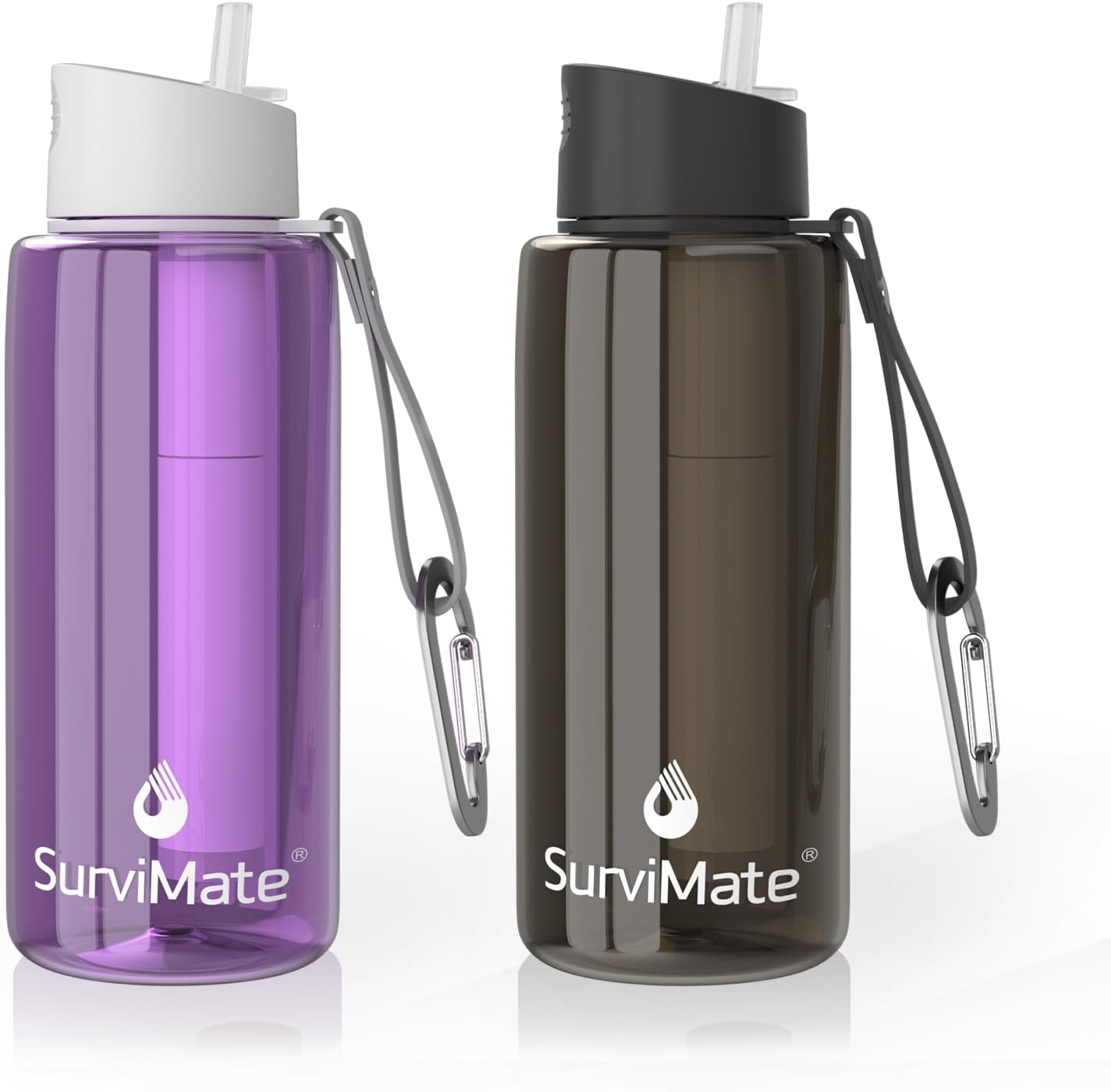 Survimate Filtered Water Bottle, BPA Free Tumblers with 4-Stage Intergrated Filter Straw for Camping, Hiking, Backpacking and Travel