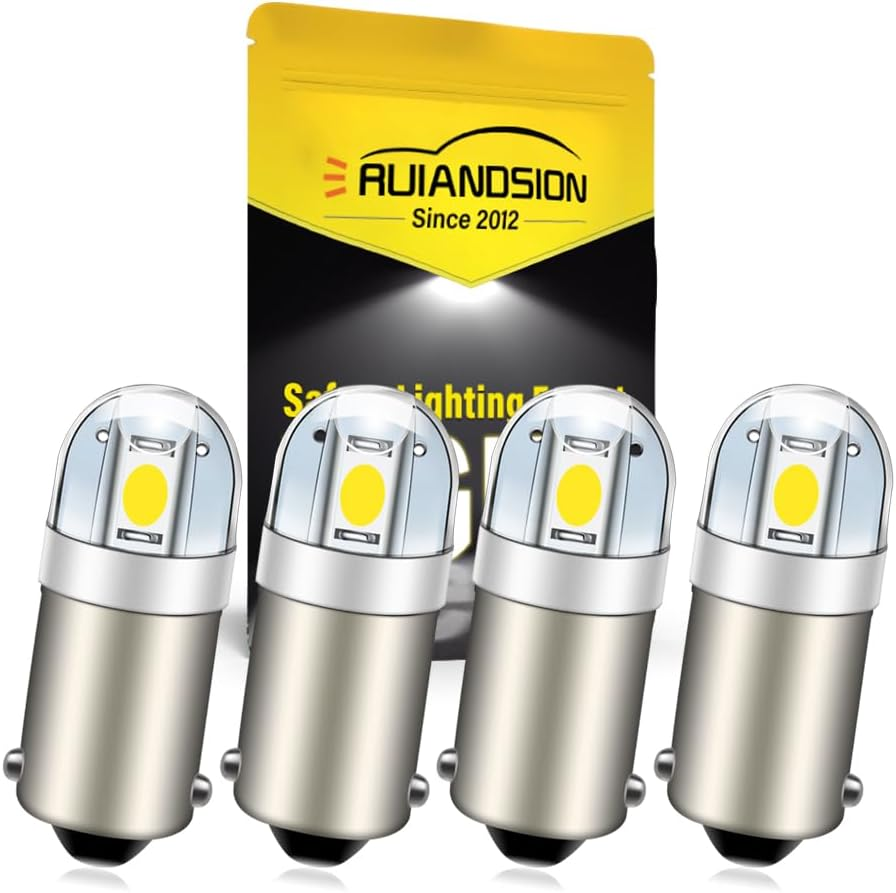 Ruiandsion BA9S LED Bulb BA9 1895 1891 53 57 White 12V LED Bulb 3030 2SMD Chipsets LED Replacement Bulbs for Car Interior Dome Map License Plate Glove Box Lights (Pack of 4)