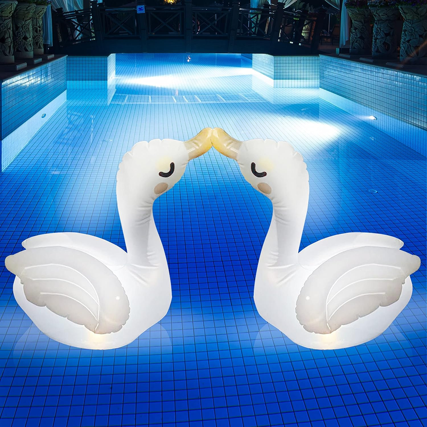 TIALLY Swan Solar Floating Pool Lights - 8 Hour Ambiglow Radiance White Inflatable Pool Light up Floating Decorations - IP68 Weatherproof, Heavy Duty Lighted Solar Pool Lights That Float (2 Pack)