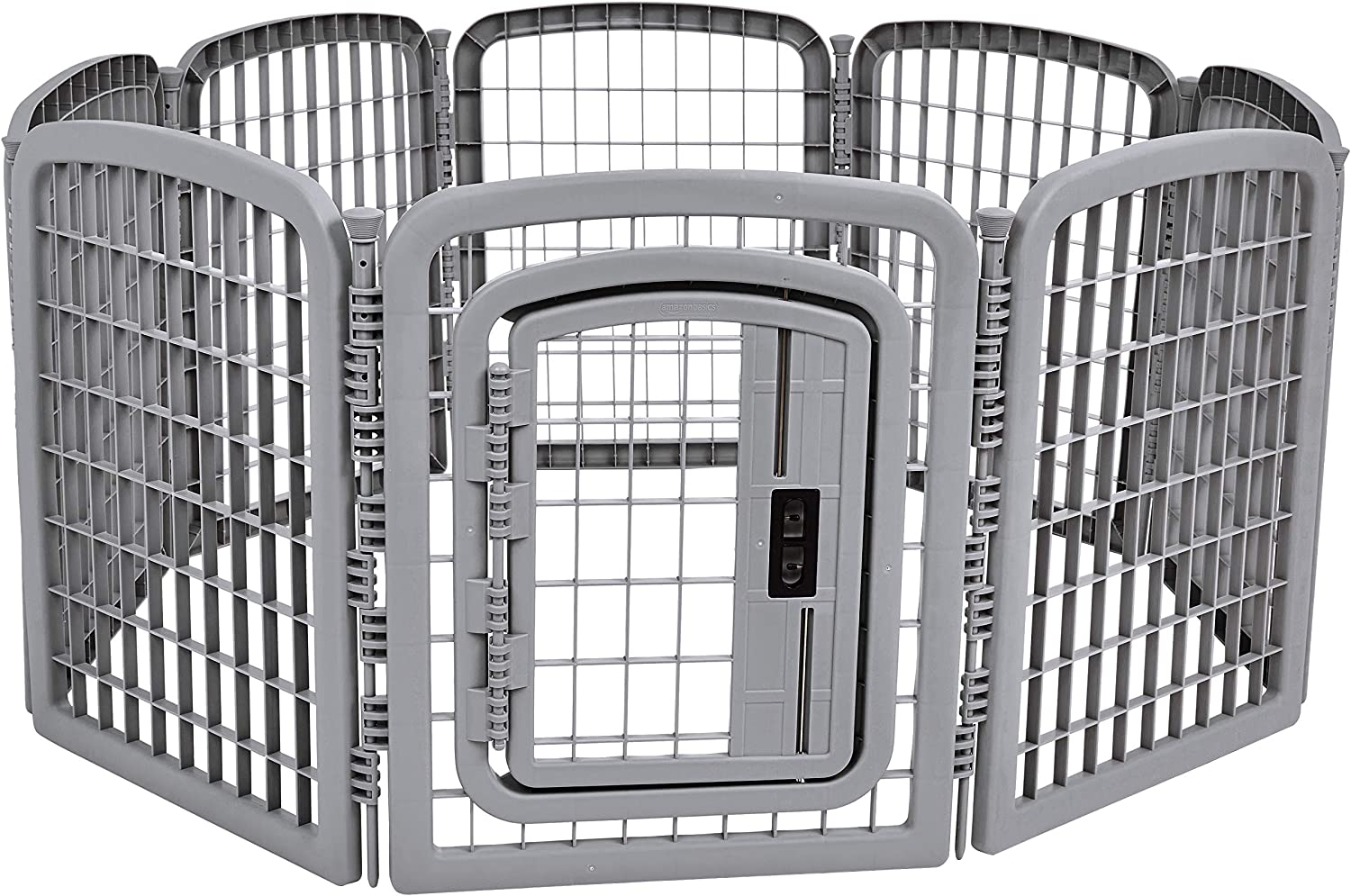 Amazon Basics 8-Panel Plastic Pet Pen Fence Enclosure with Gate - 150 X 147 X 71 Centimeters, Grey