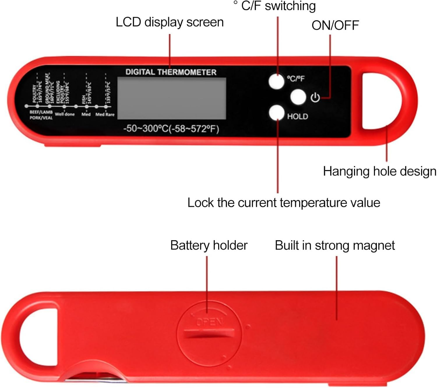 Digital Meat Thermometer for Cooking, Instant Read Thermometer with Backlight, Kitchen Food Thermometer for Grill Smoker BBQ Oil Deep Fry Candy Bread Coffee image number 6