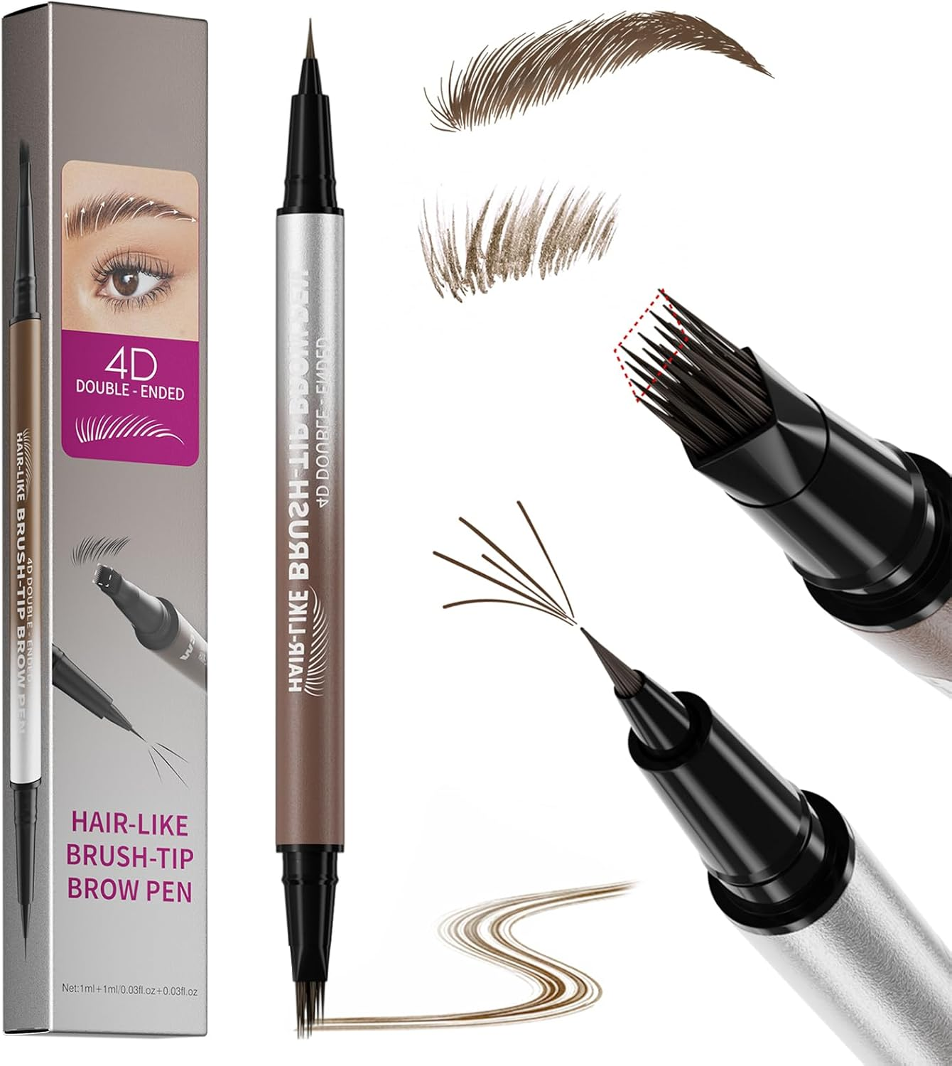 Erinde 2 in 1 Microblading Eyebrow Pen, Waterproof Long Lasting Eyebrow Pencil, Natural Look Brow Pencil Makeup, Precise Brow Pen for Women, Magical Liquid Eyebrow Pencils, Creates Full Realistic Hair like Strokes 03#